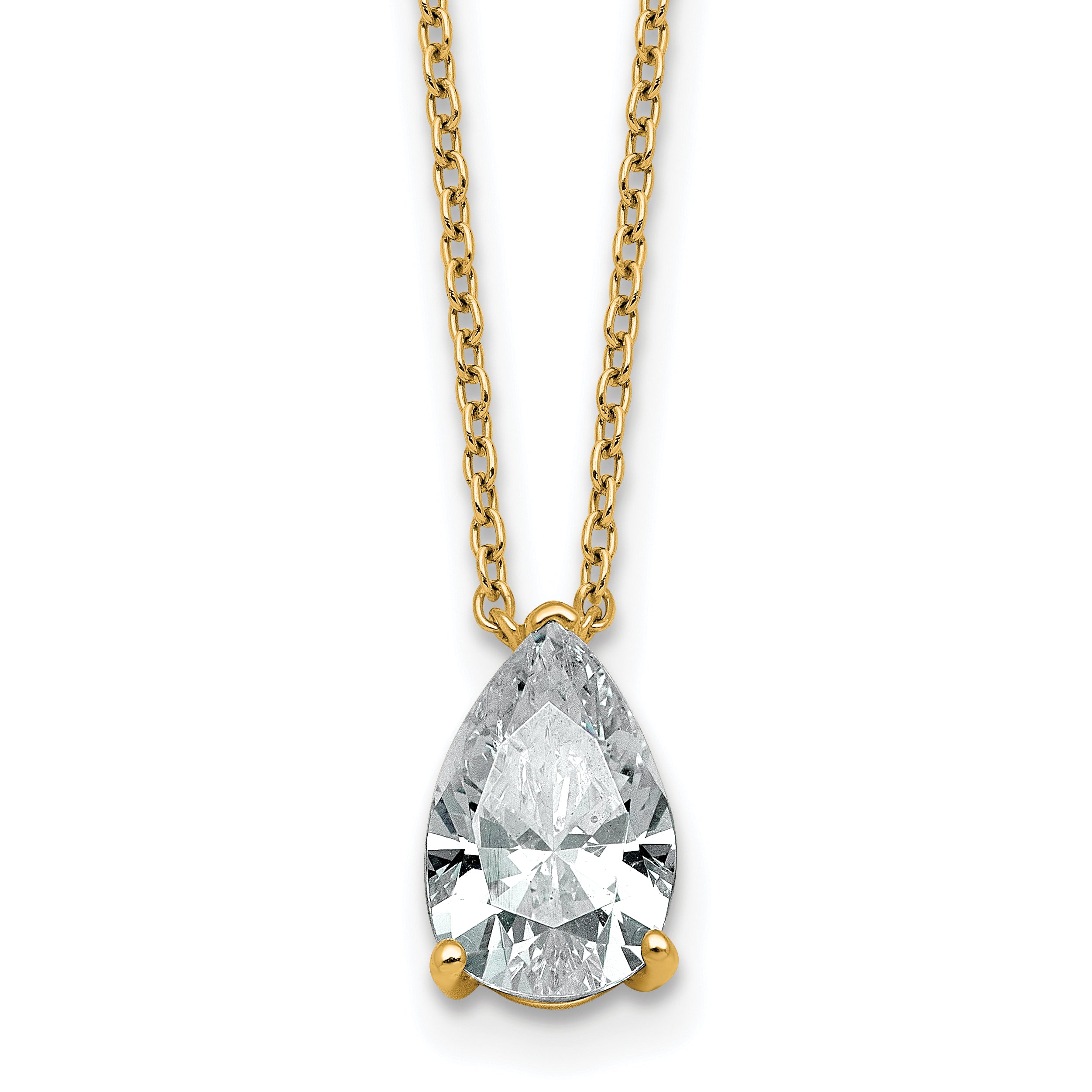 14k 1 1/2 carat Certified Lab Grown Diamond VS+ F+ Pear Complete 18 inch Four Prong Pendant Necklace