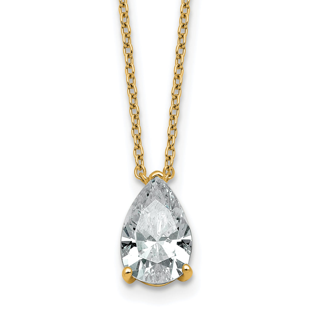 14k 1 1/2 carat Lab Grown Diamond VS+ F+ Pear Complete 18 inch Four Prong Pendant Necklace