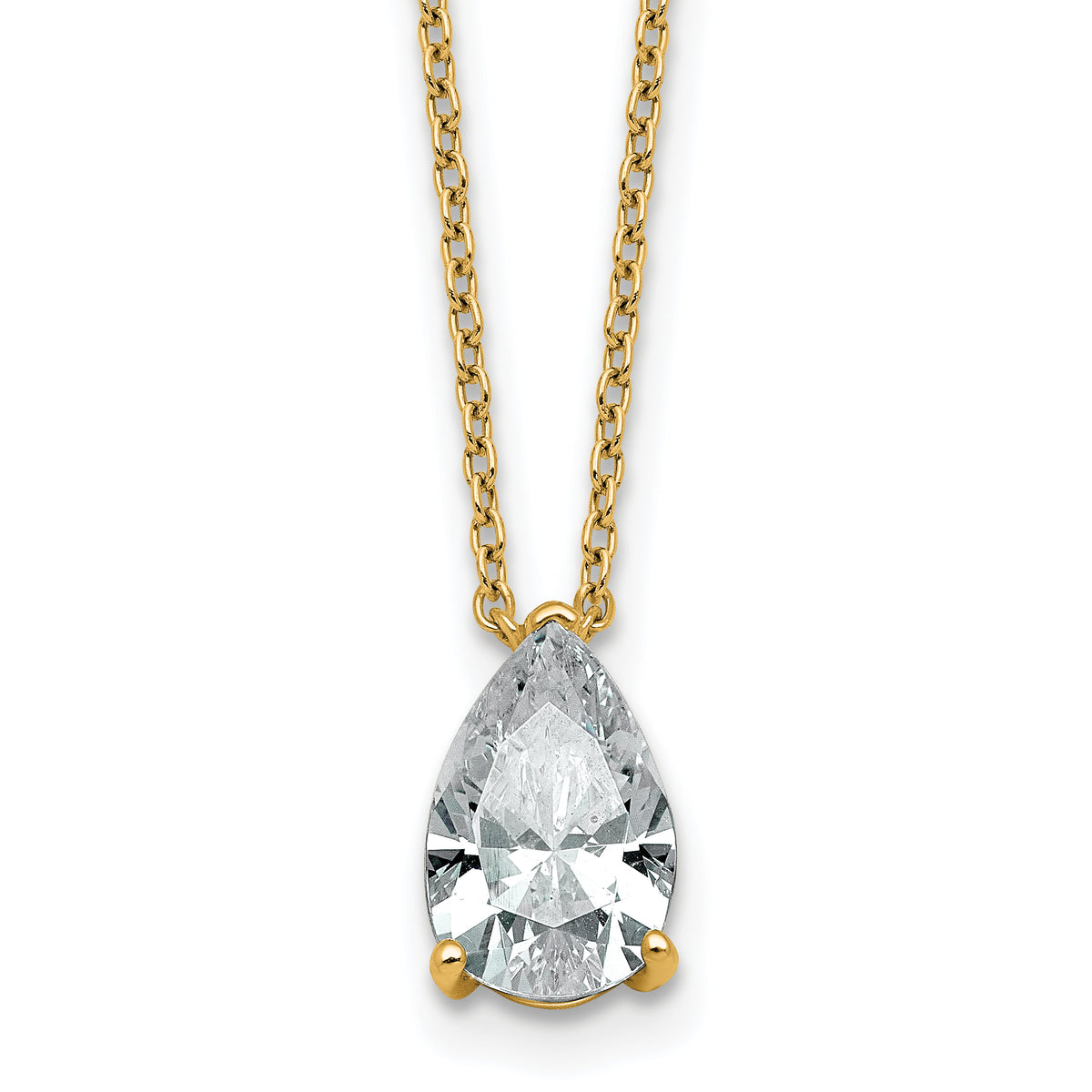 14k 1 1/2 carat Lab Grown Diamond VS+ F+ Pear Complete 18 inch Four Prong Pendant Necklace