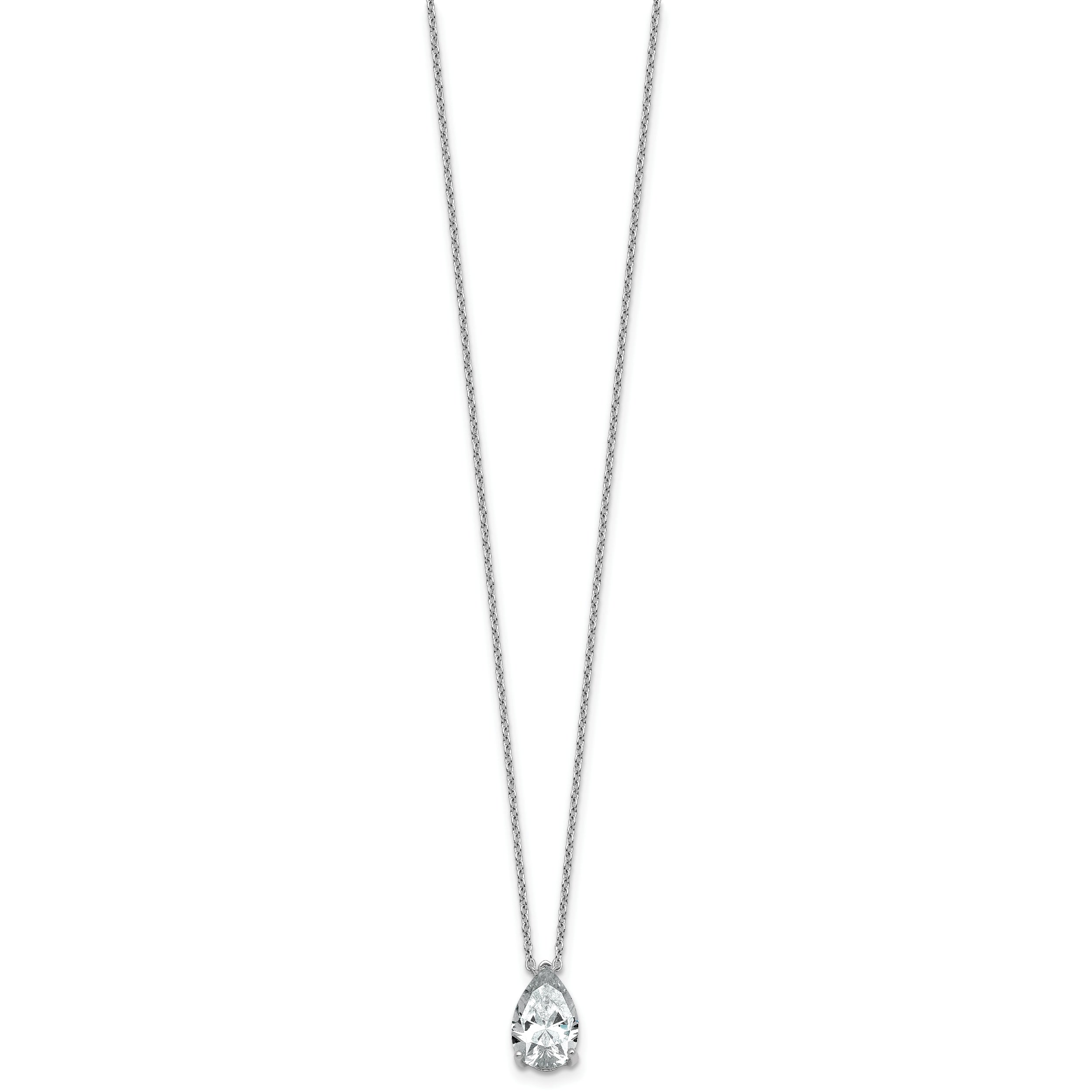 14k White Gold 2 carat Lab Grown Diamond VS+ F+ Pear Complete 18 inch Four Prong Pendant Necklace