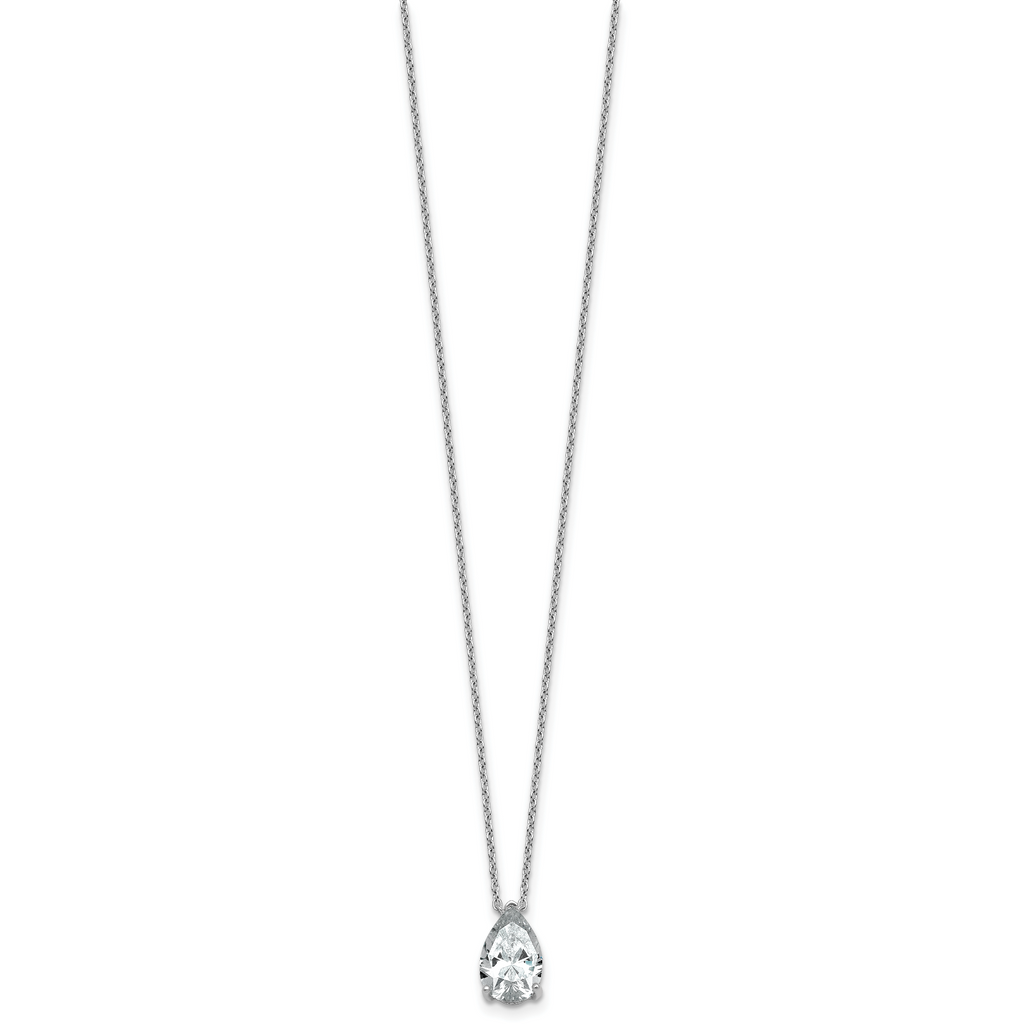 14k White Gold 2 carat Lab Grown Diamond VS+ F+ Pear Complete 18 inch Four Prong Pendant Necklace