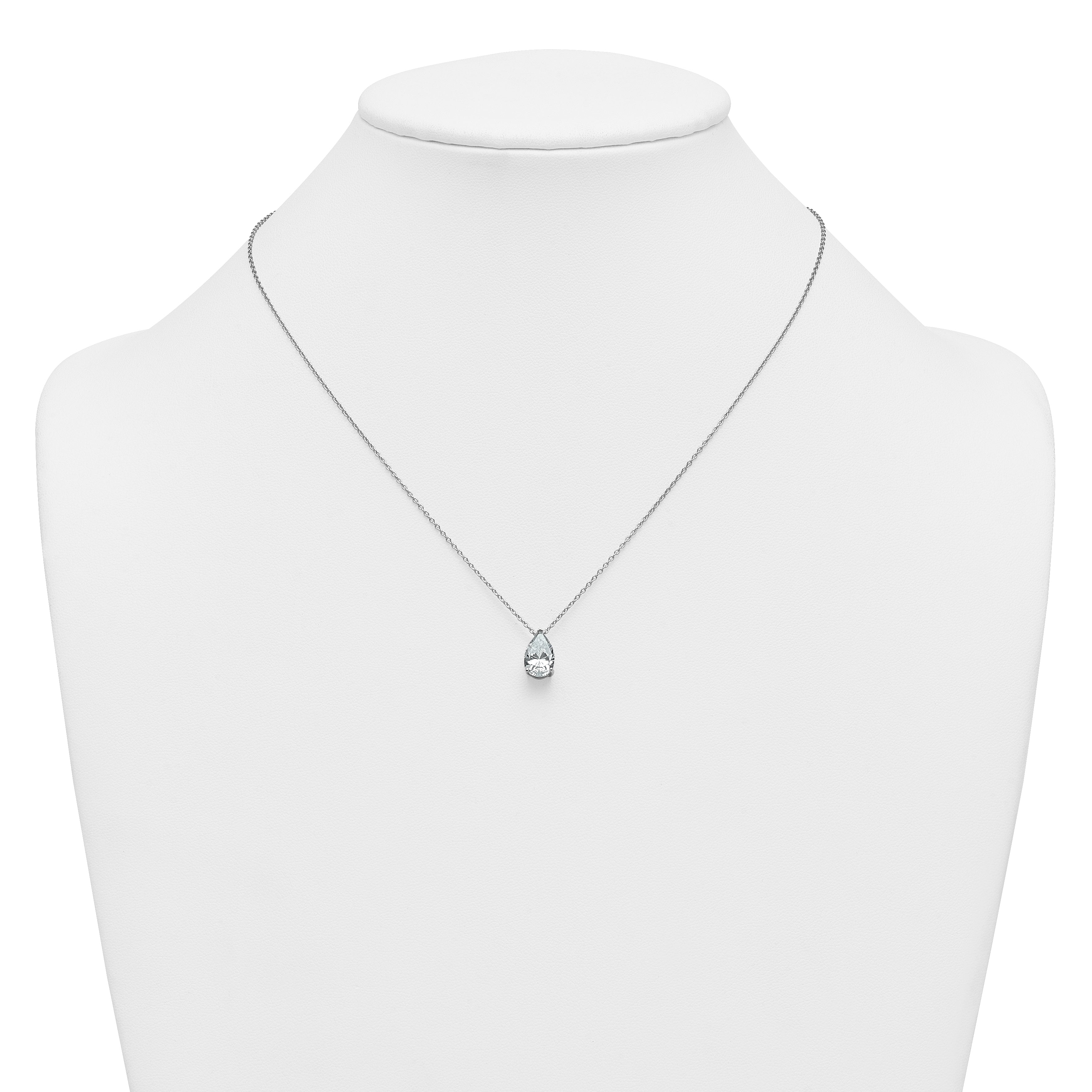 14k White Gold 2 carat Lab Grown Diamond VS+ F+ Pear Complete 18 inch Four Prong Pendant Necklace