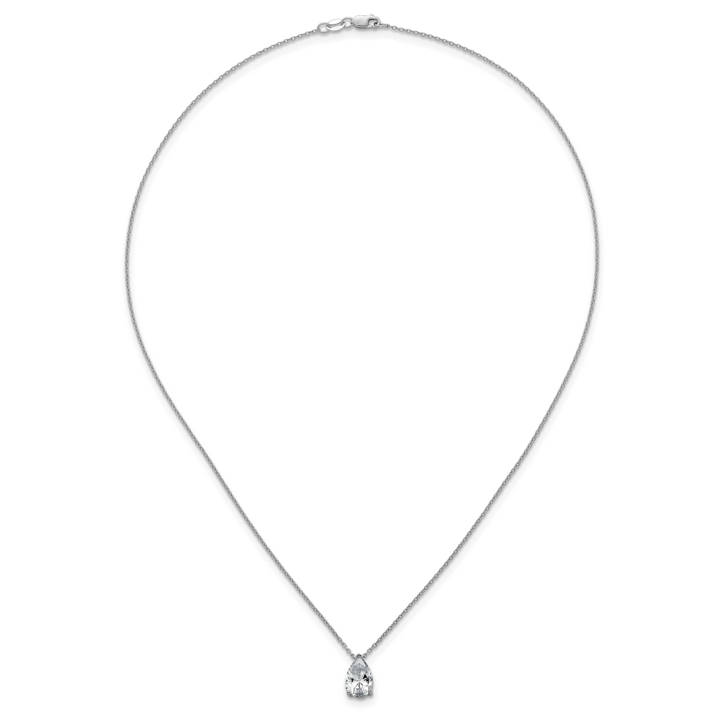 14k White Gold 2 carat Certified Lab Grown Diamond VS+ F+ Pear Complete 18 inch Four Prong Pendant Necklace