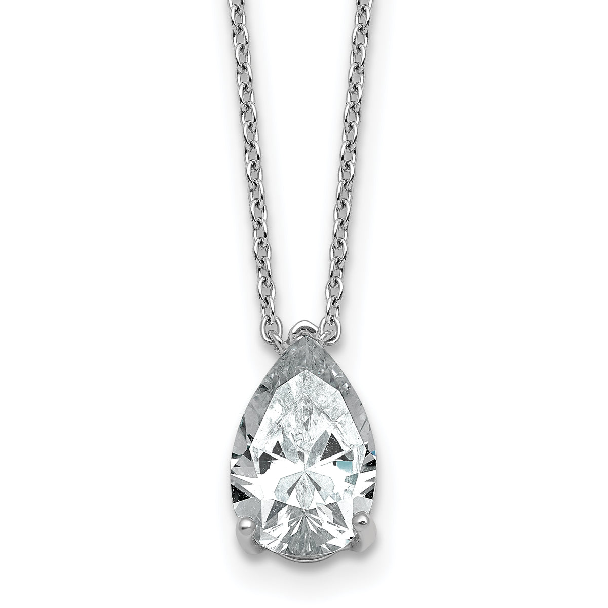 14k White Gold 2 carat Certified Lab Grown Diamond VS+ F+ Pear Complete 18 inch Four Prong Pendant Necklace