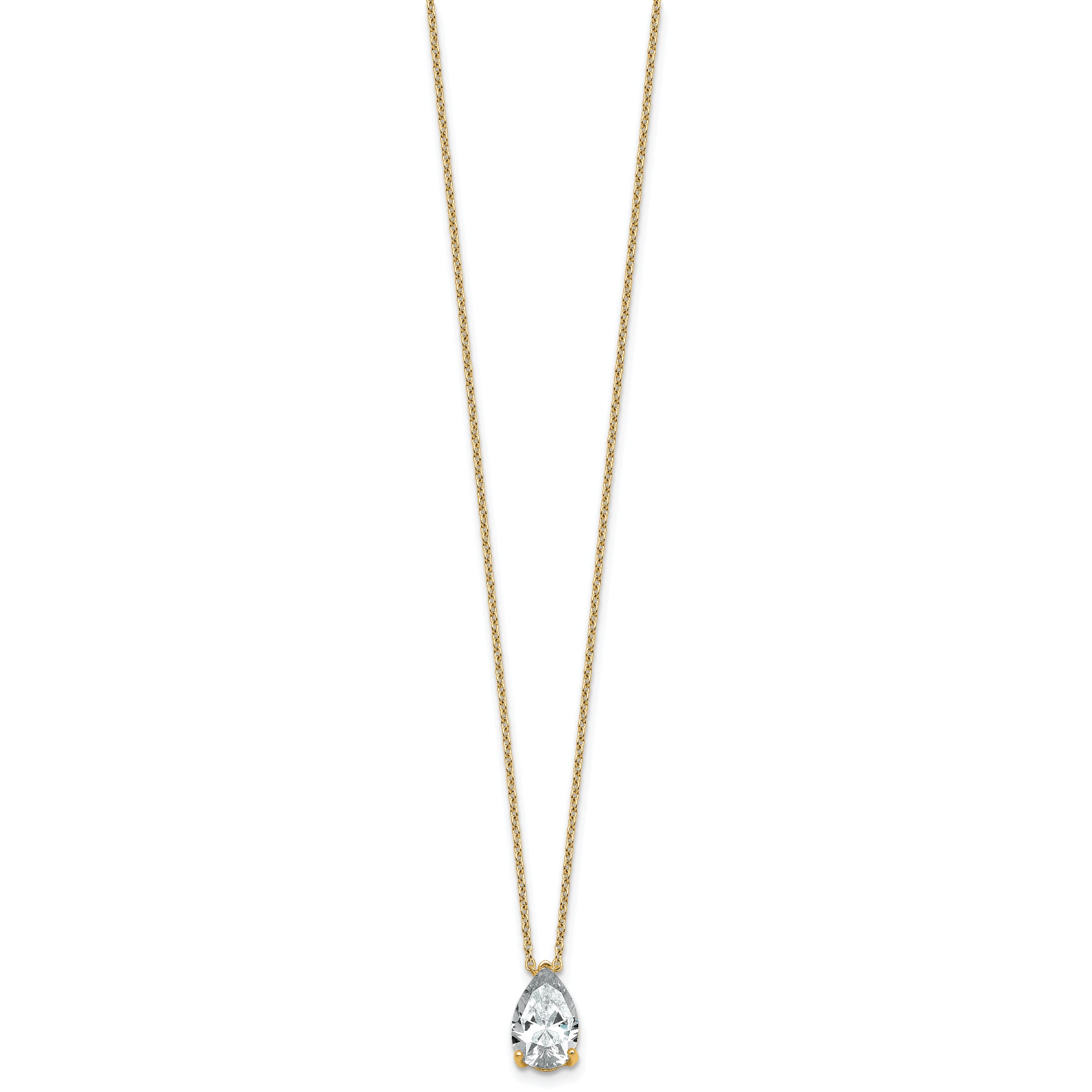 14k 2 carat Certified Lab Grown Diamond VS+ F+ Pear Complete 18 inch Four Prong Pendant Necklace