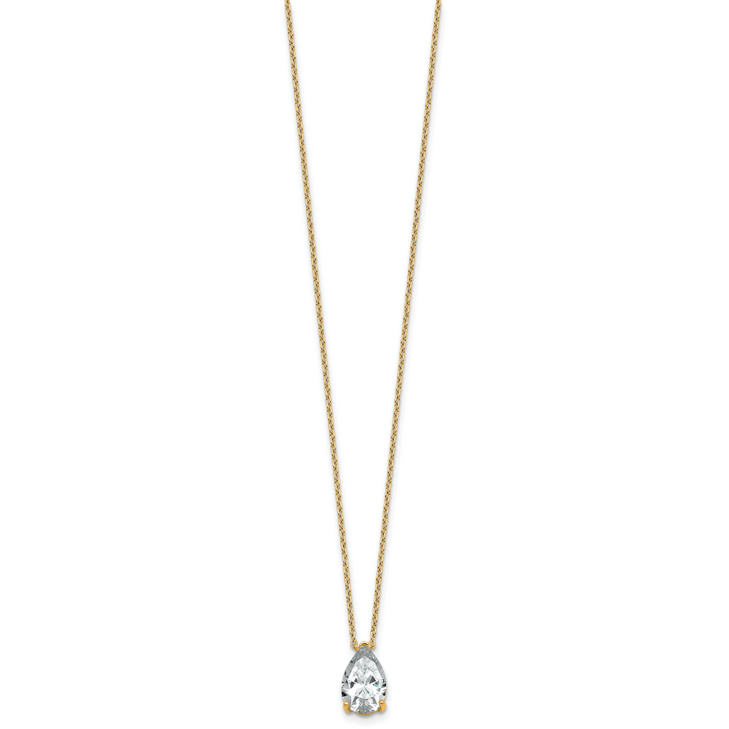 14k 2 carat Certified Lab Grown Diamond VS+ F+ Pear Complete 18 inch Four Prong Pendant Necklace