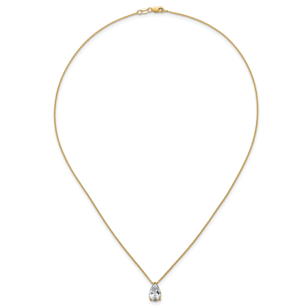 14k 2 carat Lab Grown Diamond VS+ F+ Pear Complete 18 inch Four Prong Pendant Necklace