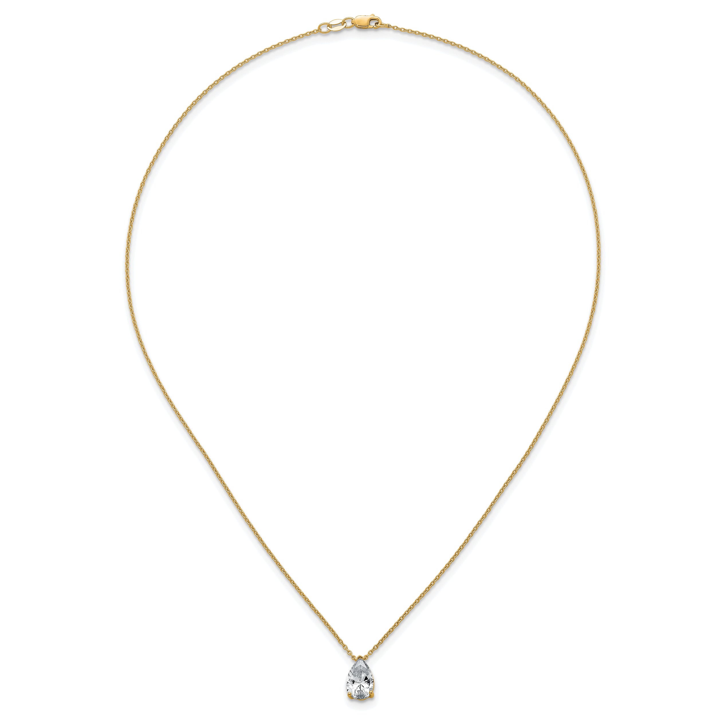 14k 2 carat Certified Lab Grown Diamond VS+ F+ Pear Complete 18 inch Four Prong Pendant Necklace