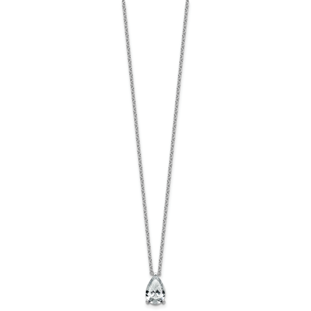 14k White Gold 2 1/2 carat Certified Lab Grown Diamond VS+ F+ Pear Complete 18 inch Four Prong Pendant Necklace