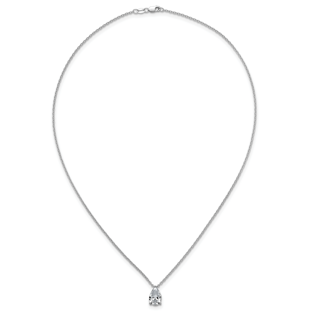 14k White Gold 2 1/2 carat Lab Grown Diamond VS+ F+ Pear Complete 18 inch Four Prong Pendant Necklace