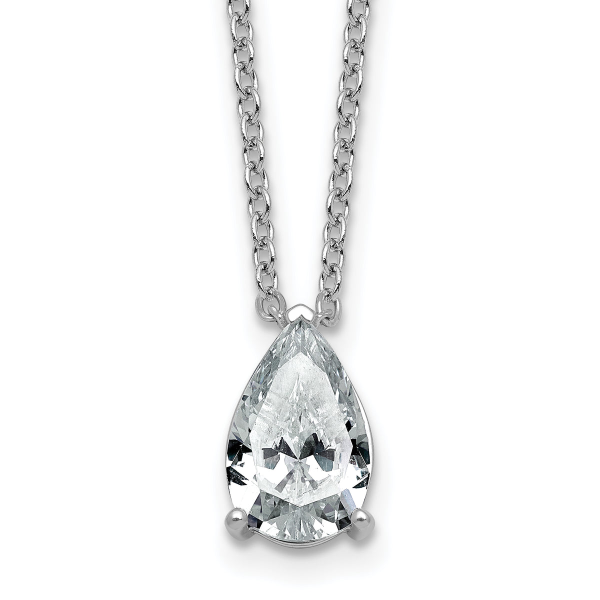 14k White Gold 2 1/2 carat Certified Lab Grown Diamond VS+ F+ Pear Complete 18 inch Four Prong Pendant Necklace