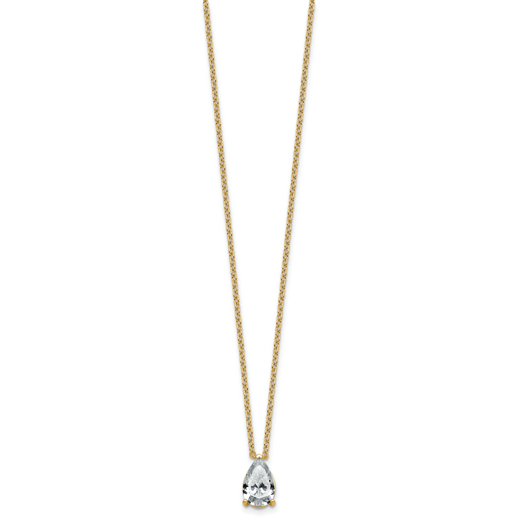 14k 2 1/2 carat Lab Grown Diamond VS+ F+ Pear Complete 18 inch Four Prong Pendant Necklace