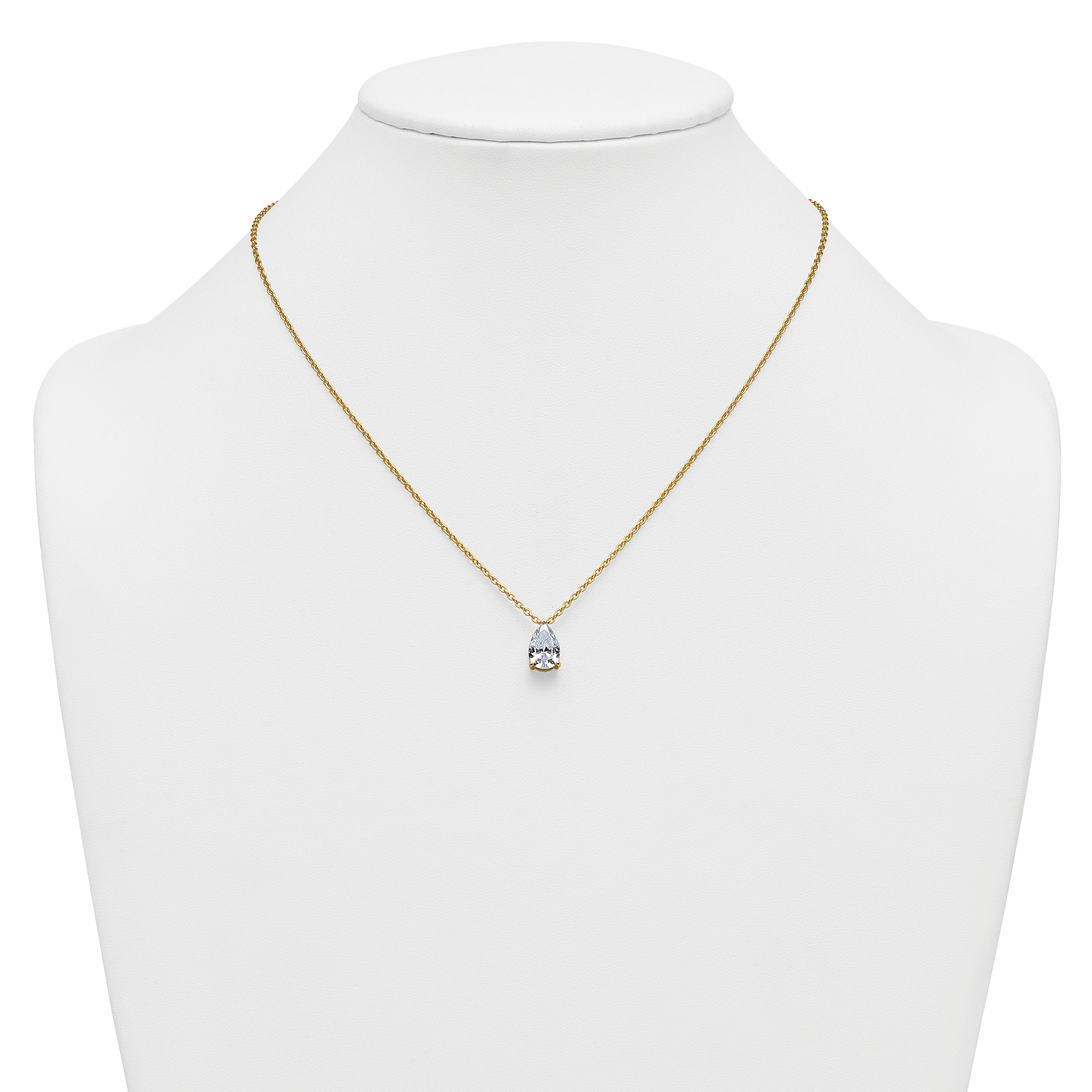 14k 2 1/2 carat Lab Grown Diamond VS+ F+ Pear Complete 18 inch Four Prong Pendant Necklace