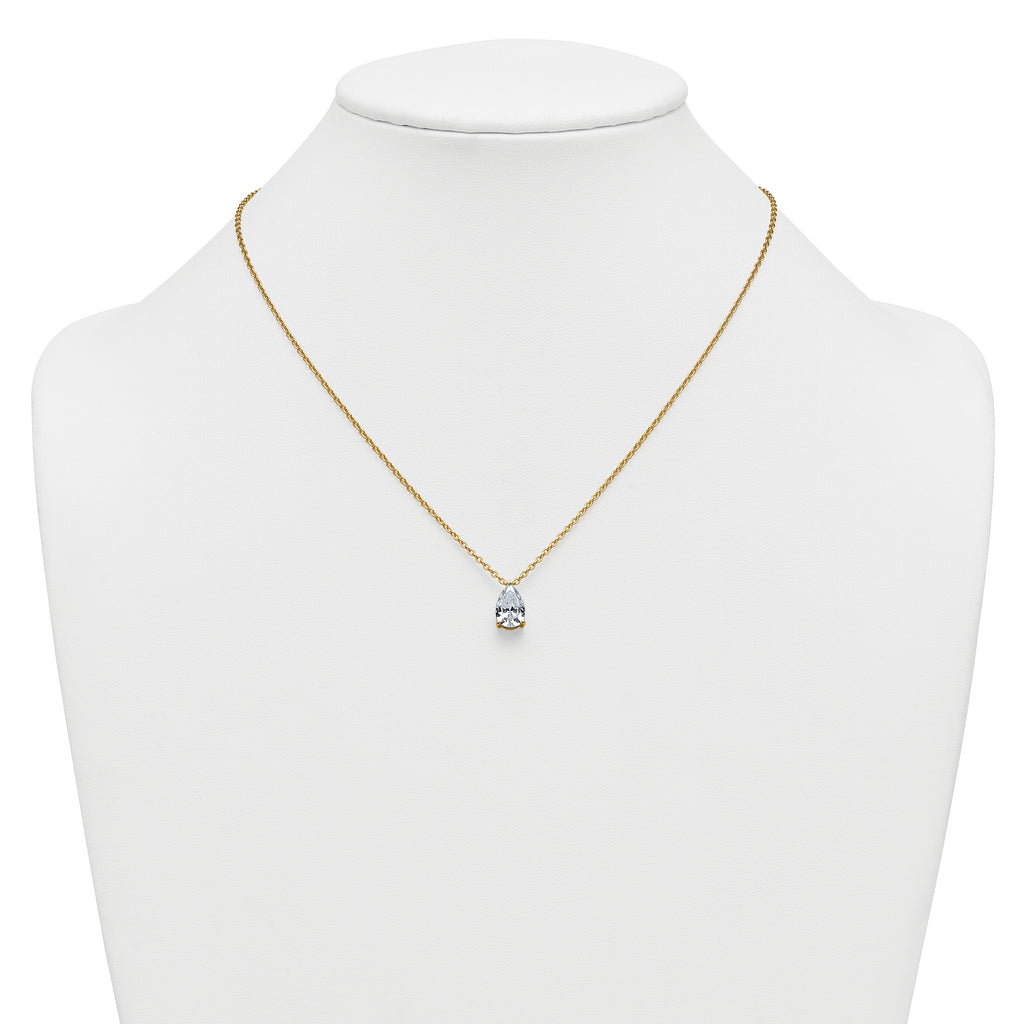 14k 2 1/2 carat Lab Grown Diamond VS+ F+ Pear Complete 18 inch Four Prong Pendant Necklace