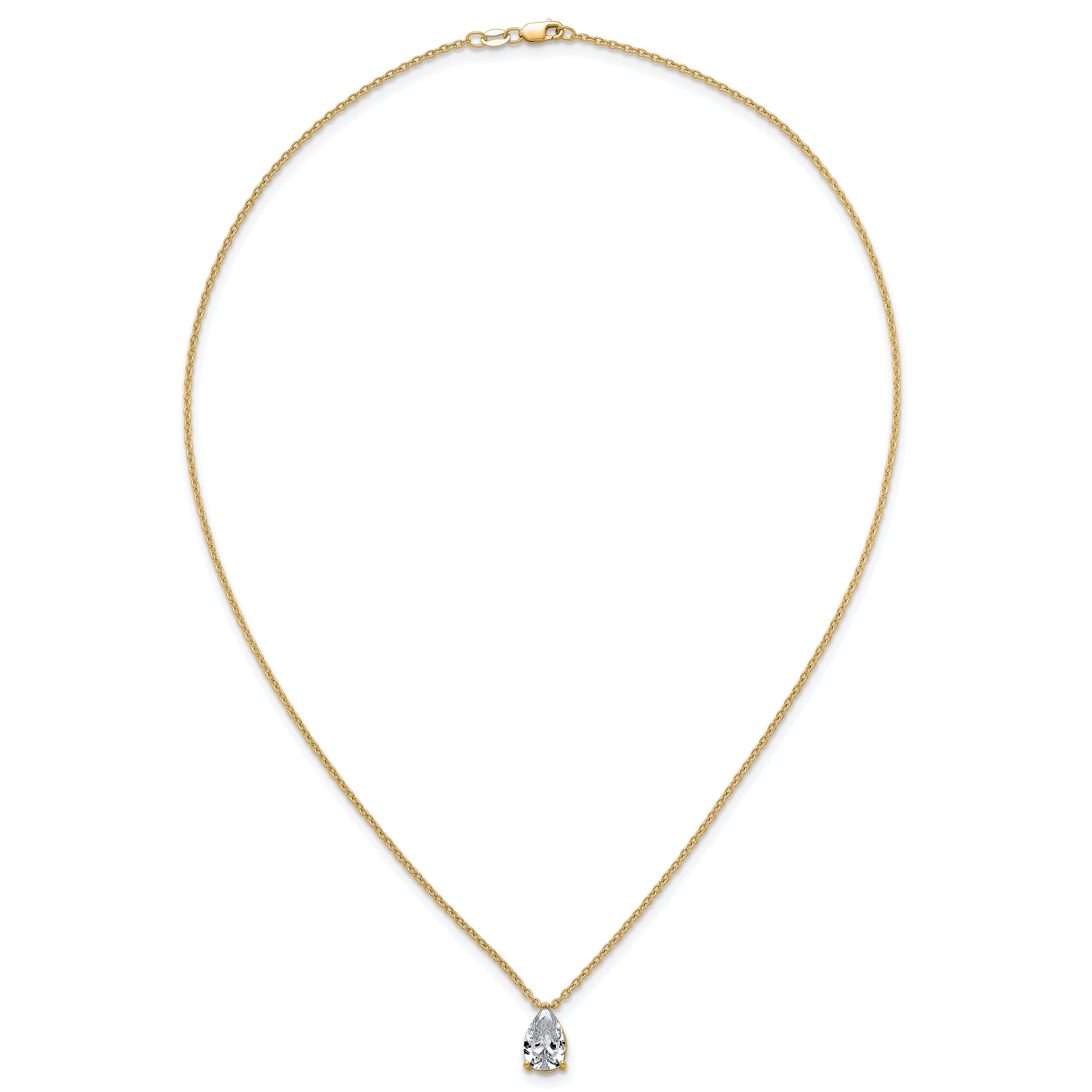 14k 2 1/2 carat Lab Grown Diamond VS+ F+ Pear Complete 18 inch Four Prong Pendant Necklace