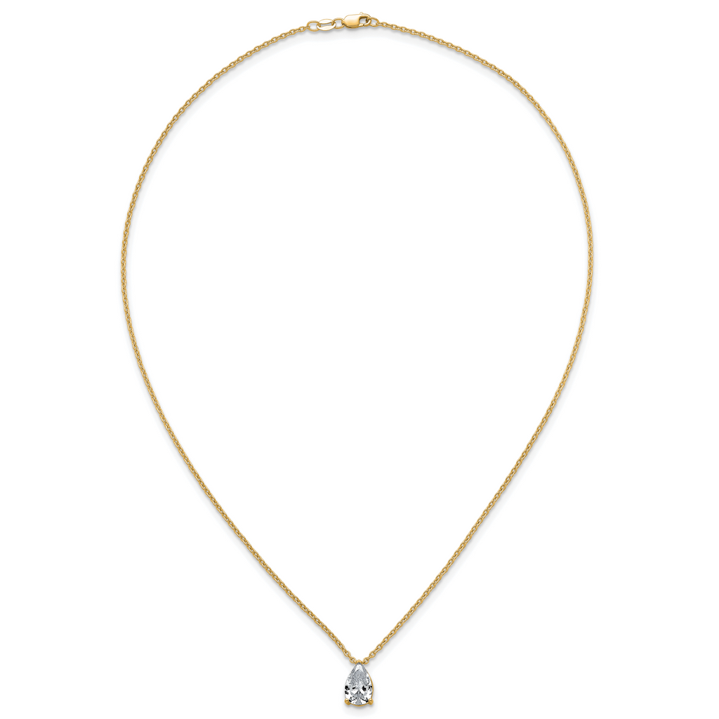 14k 2 1/2 carat Lab Grown Diamond VS+ F+ Pear Complete 18 inch Four Prong Pendant Necklace