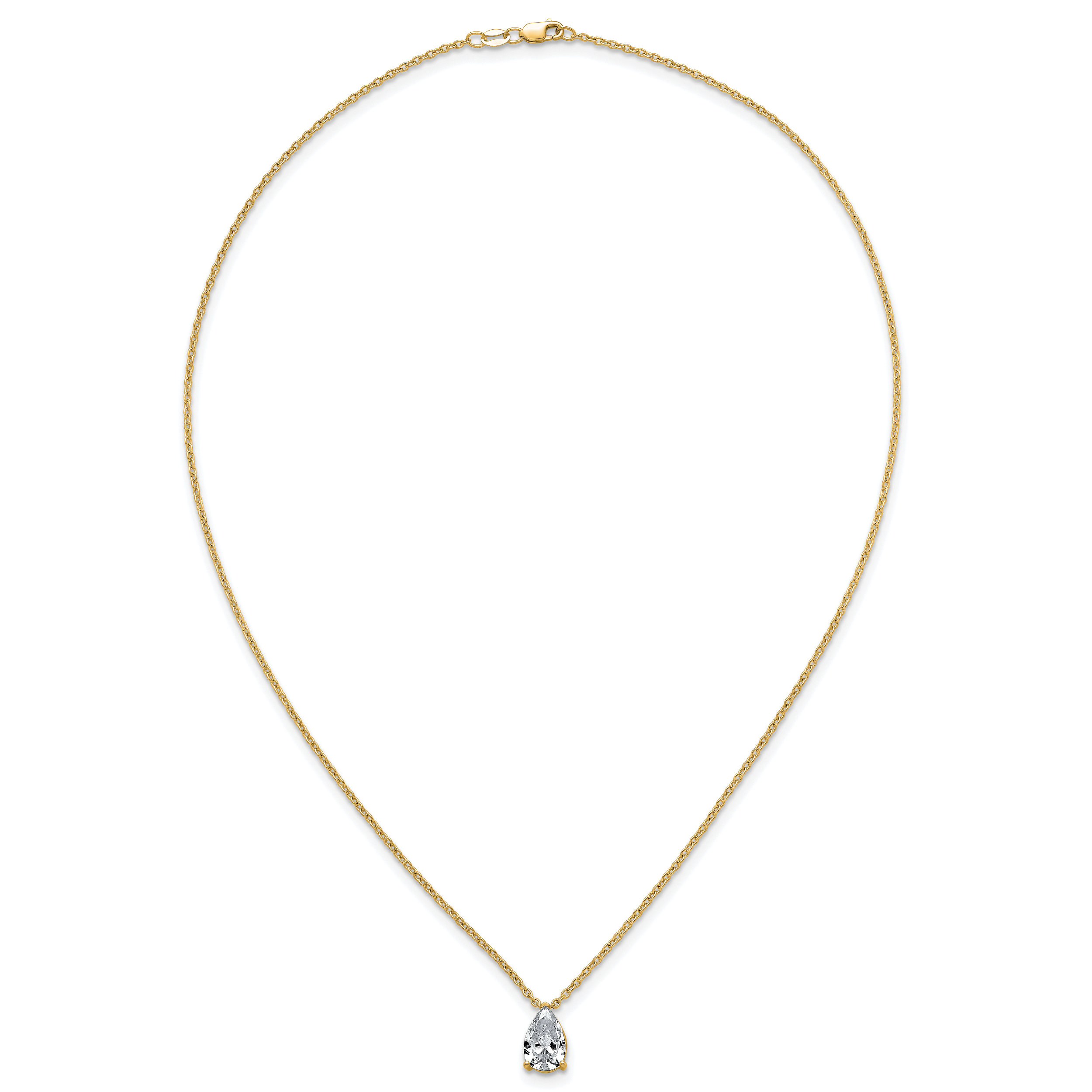 14k 2 1/2 carat Certified Lab Grown Diamond VS+ F+ Pear Complete 18 inch Four Prong Pendant Necklace