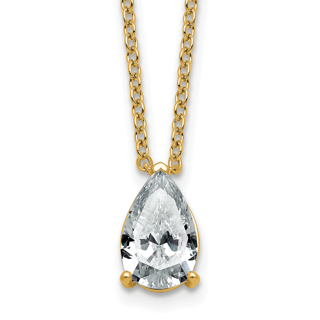 14k 2 1/2 carat Lab Grown Diamond VS+ F+ Pear Complete 18 inch Four Prong Pendant Necklace