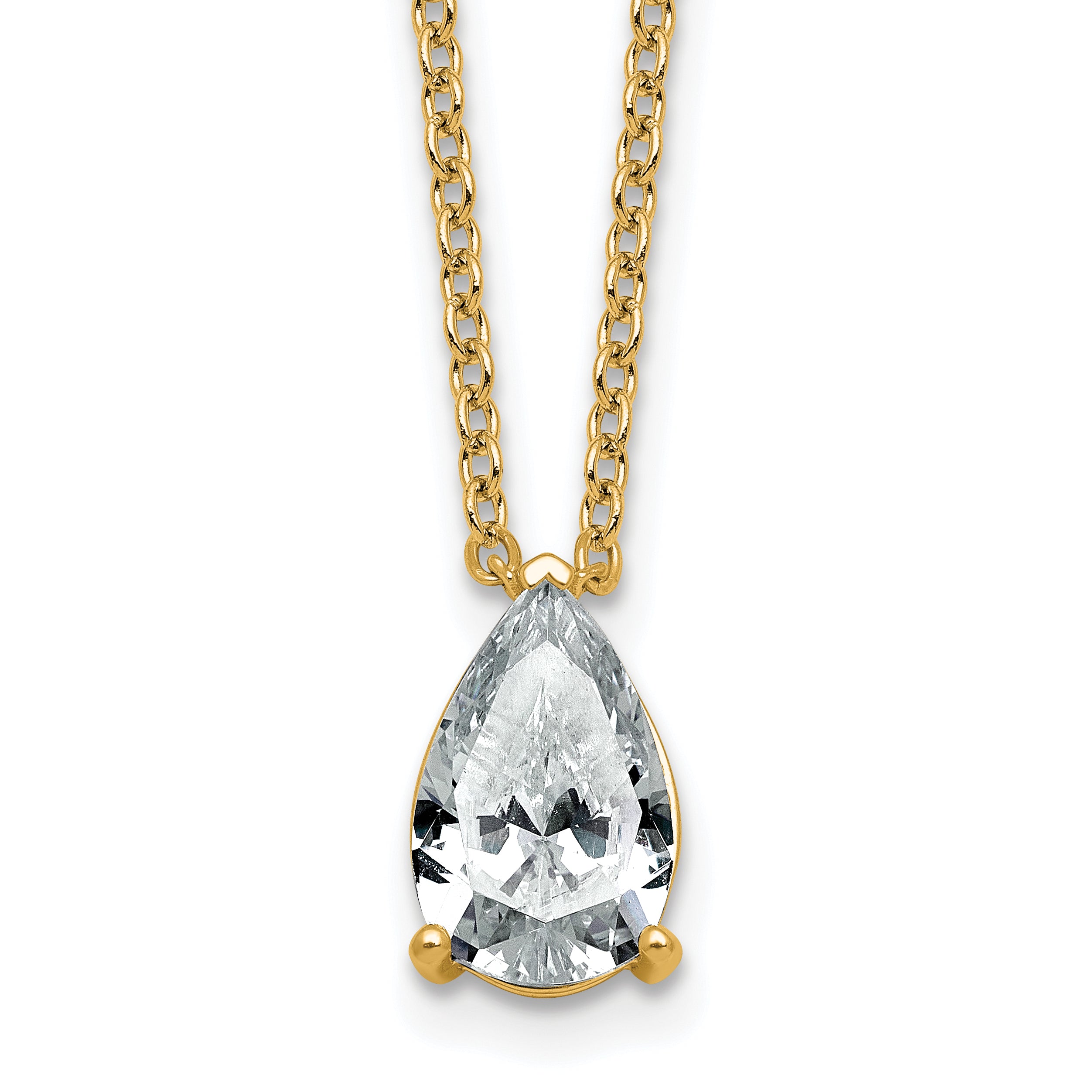 14ky 2 1/2ct Cert Lab Grown Dia VS+ F+ Pear Comp 18in Pendant Necklace