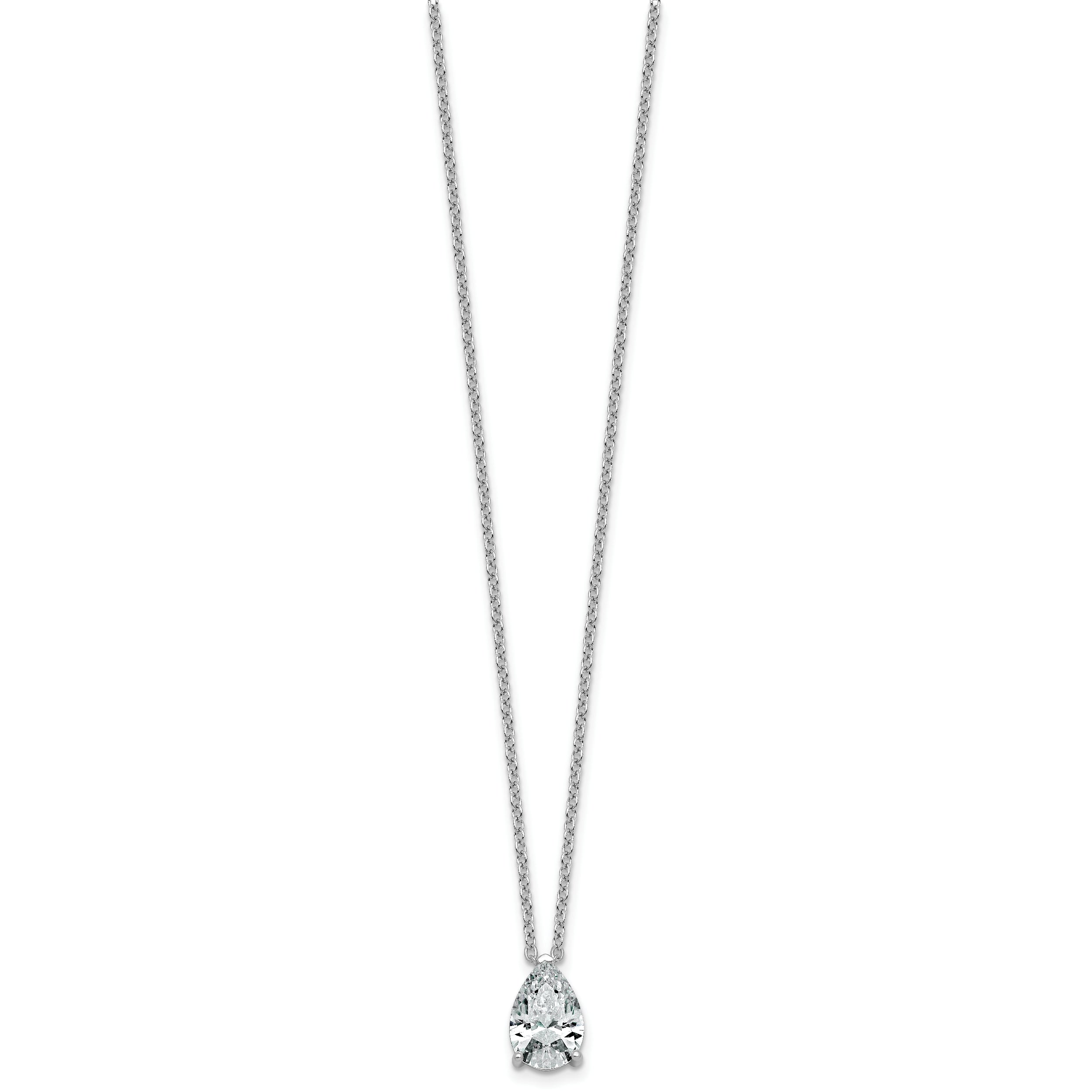 14k White Gold 3 carat Lab Grown Diamond VS+ F+ Pear Complete 18 inch Four Prong Pendant Necklace