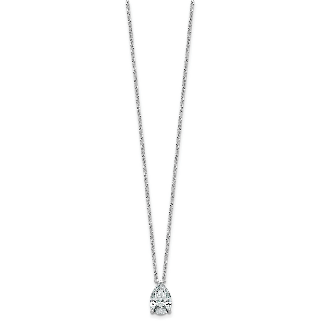 14k White Gold 3 carat Certified Lab Grown Diamond VS+ F+ Pear Complete 18 inch Four Prong Pendant Necklace