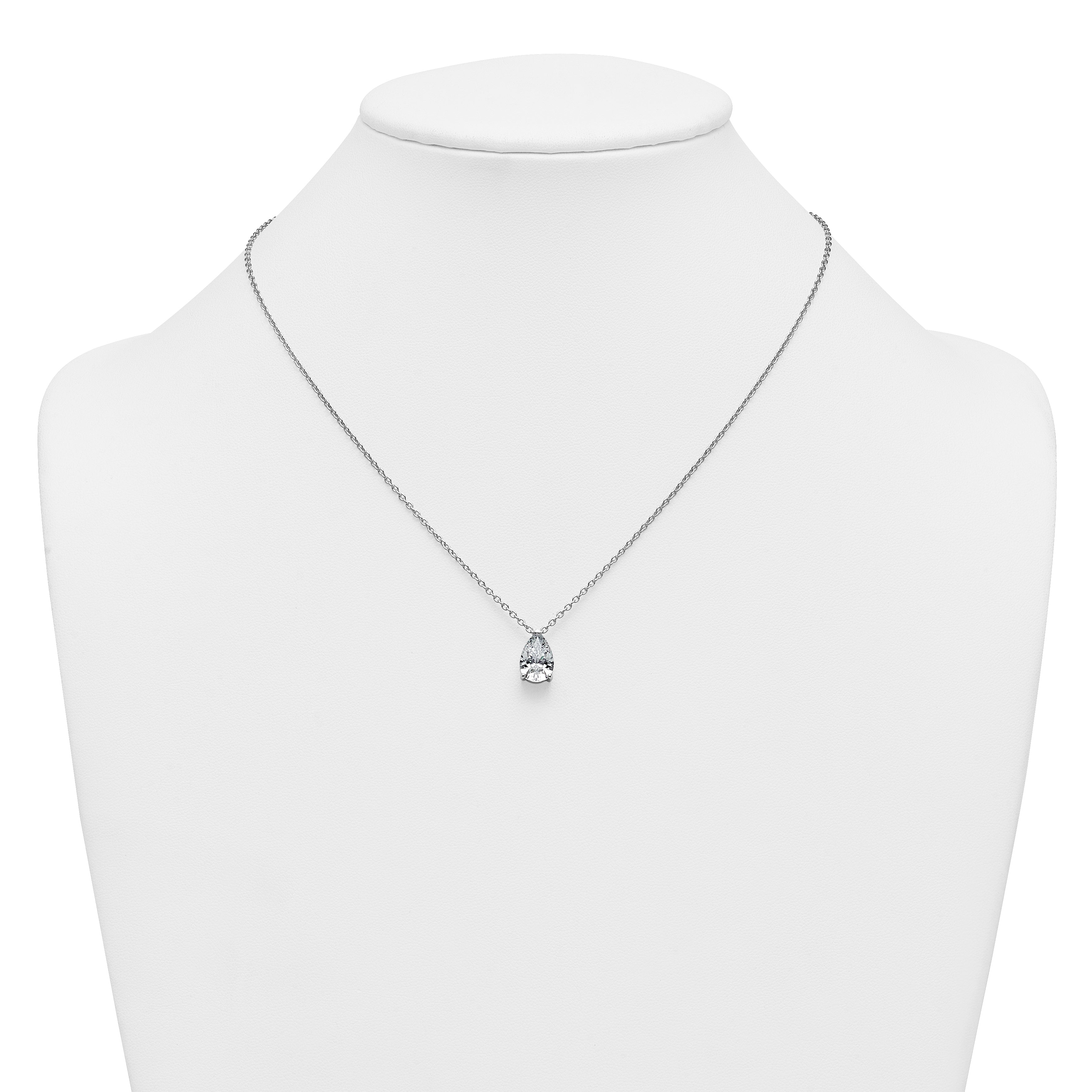 14k White Gold 3 carat Lab Grown Diamond VS+ F+ Pear Complete 18 inch Four Prong Pendant Necklace