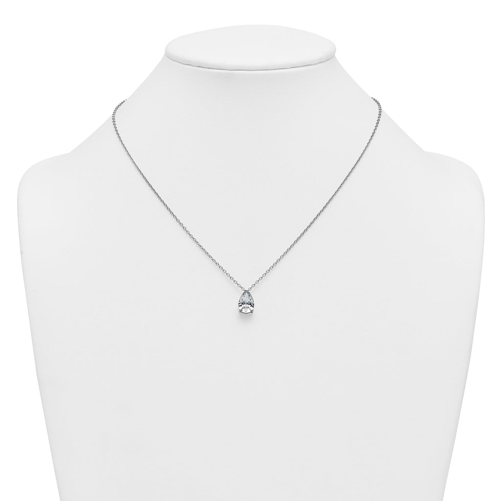 14k White Gold 3 carat Certified Lab Grown Diamond VS+ F+ Pear Complete 18 inch Four Prong Pendant Necklace