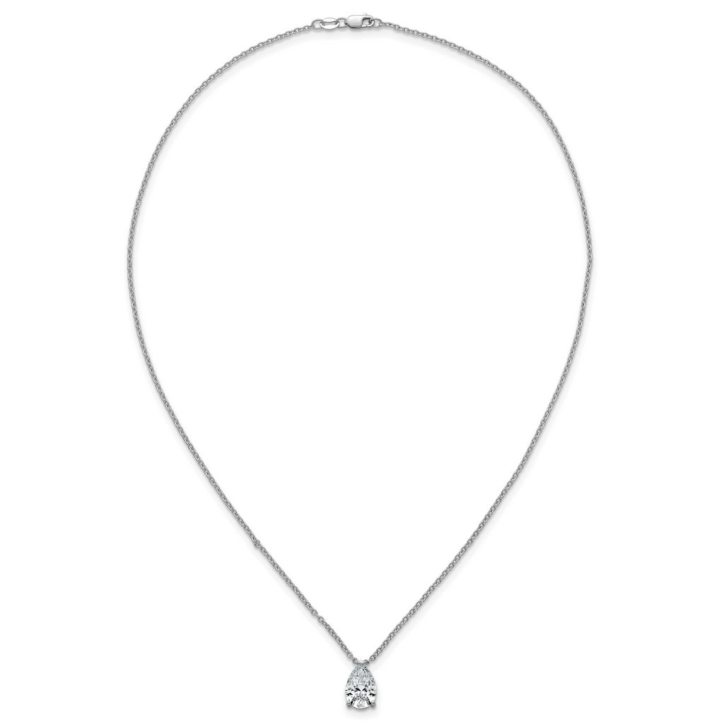14k White Gold 3 carat Certified Lab Grown Diamond VS+ F+ Pear Complete 18 inch Four Prong Pendant Necklace