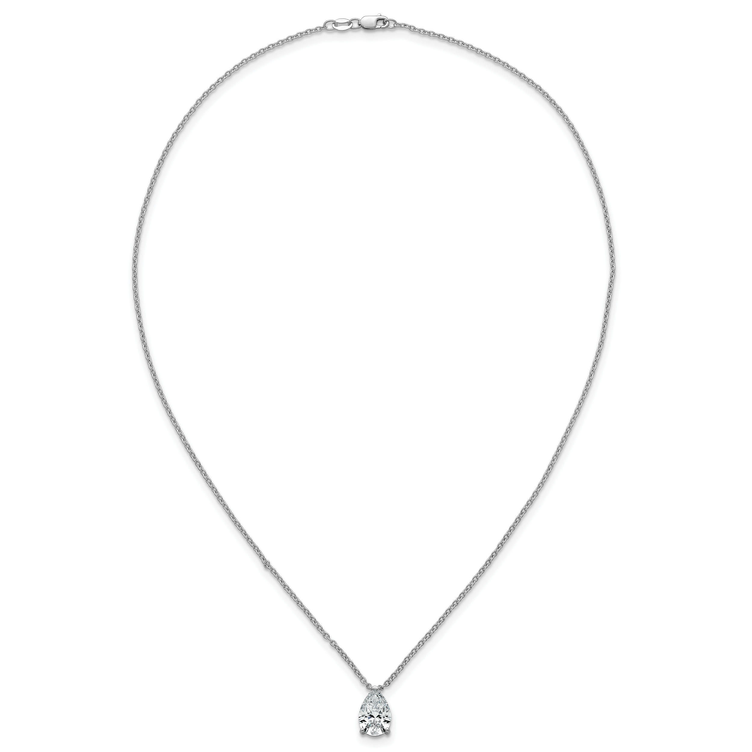 14k White Gold 3 carat Lab Grown Diamond VS+ F+ Pear Complete 18 inch Four Prong Pendant Necklace