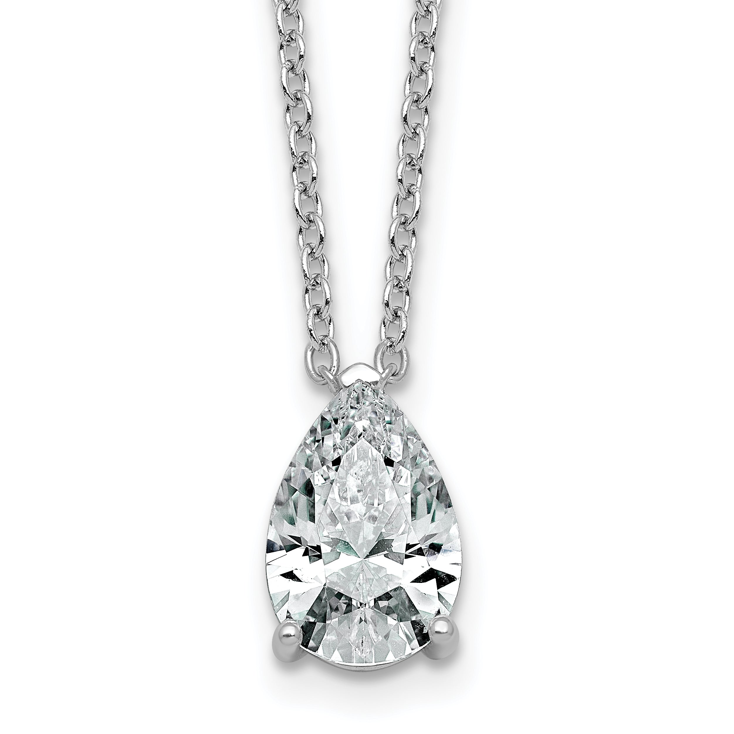 14k White Gold 3 carat Lab Grown Diamond VS+ F+ Pear Complete 18 inch Four Prong Pendant Necklace