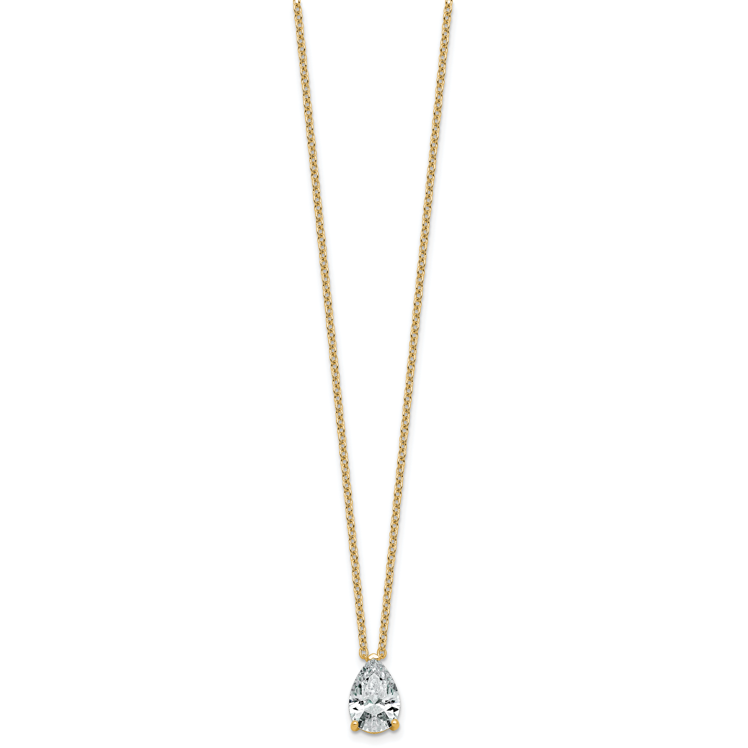 14k 3 carat Lab Grown Diamond VS+ F+ Pear Complete 18 inch Four Prong Pendant Necklace