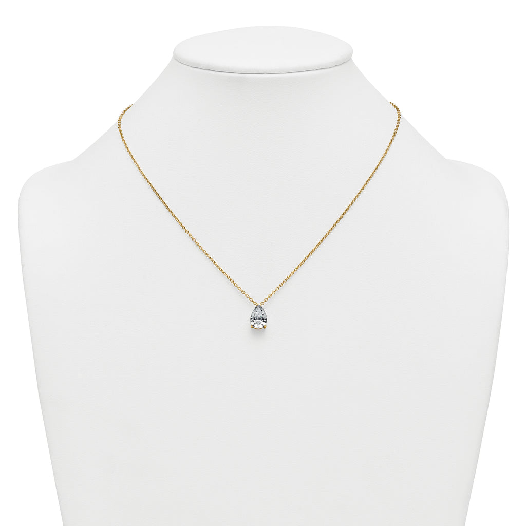 14k 3 carat Lab Grown Diamond VS+ F+ Pear Complete 18 inch Four Prong Pendant Necklace