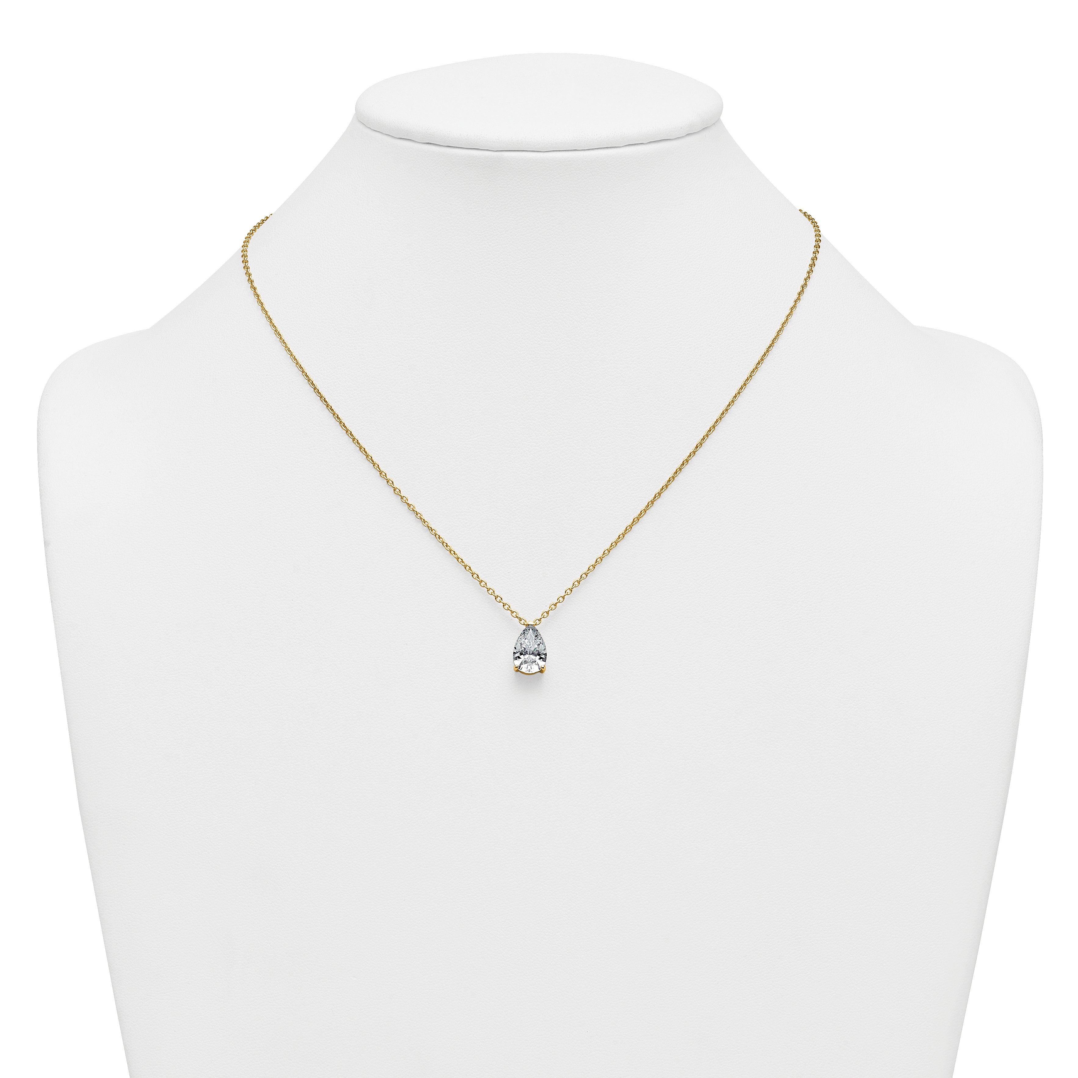 14k 3 carat Lab Grown Diamond VS+ F+ Pear Complete 18 inch Four Prong Pendant Necklace