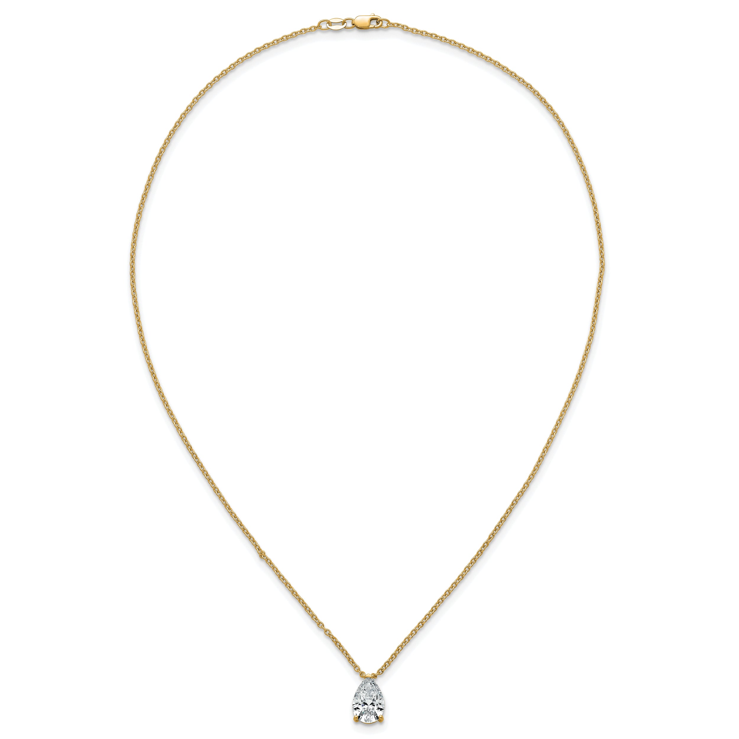14k 3 carat Certified Lab Grown Diamond VS+ F+ Pear Complete 18 inch Four Prong Pendant Necklace