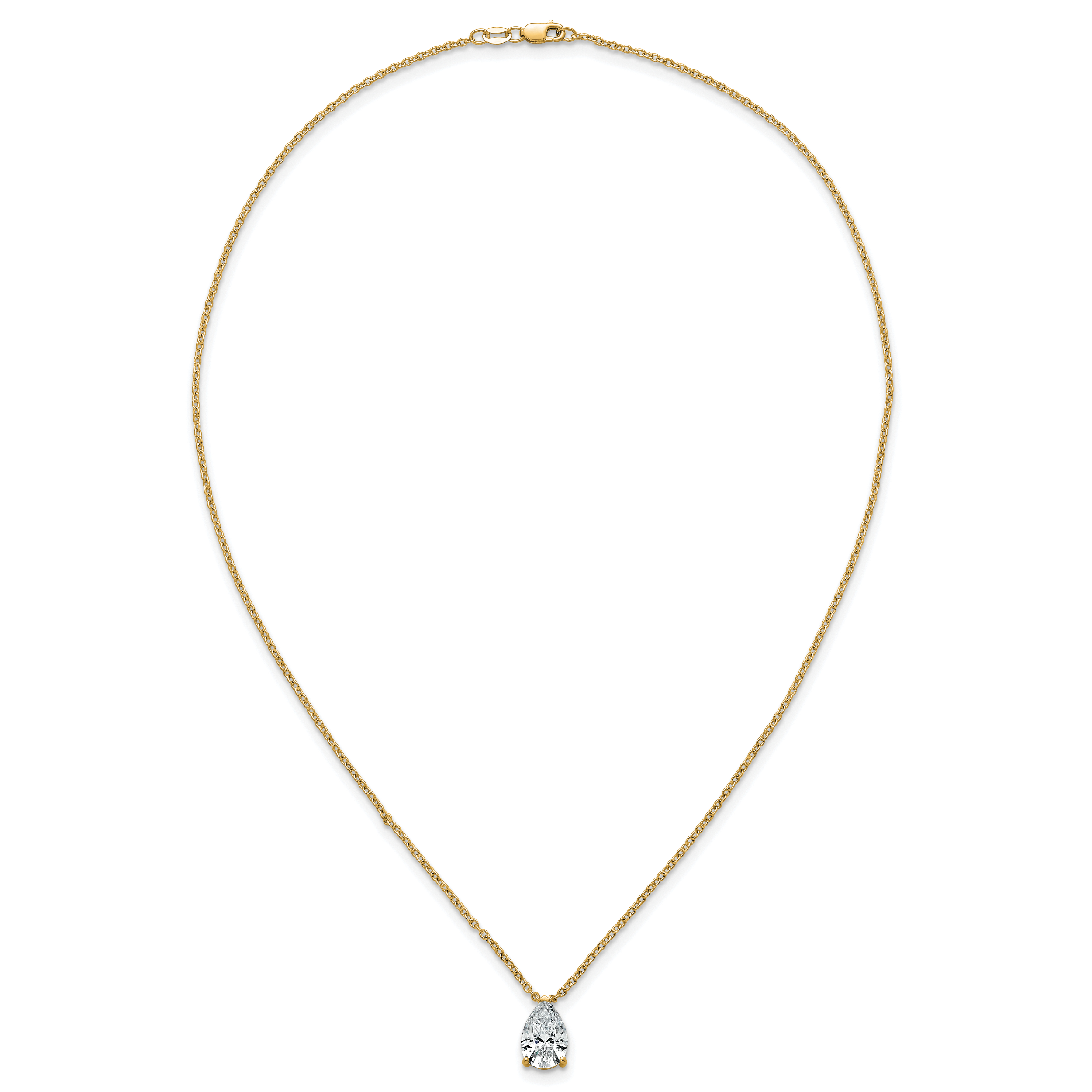 14k 3 carat Certified Lab Grown Diamond VS+ F+ Pear Complete 18 inch Four Prong Pendant Necklace