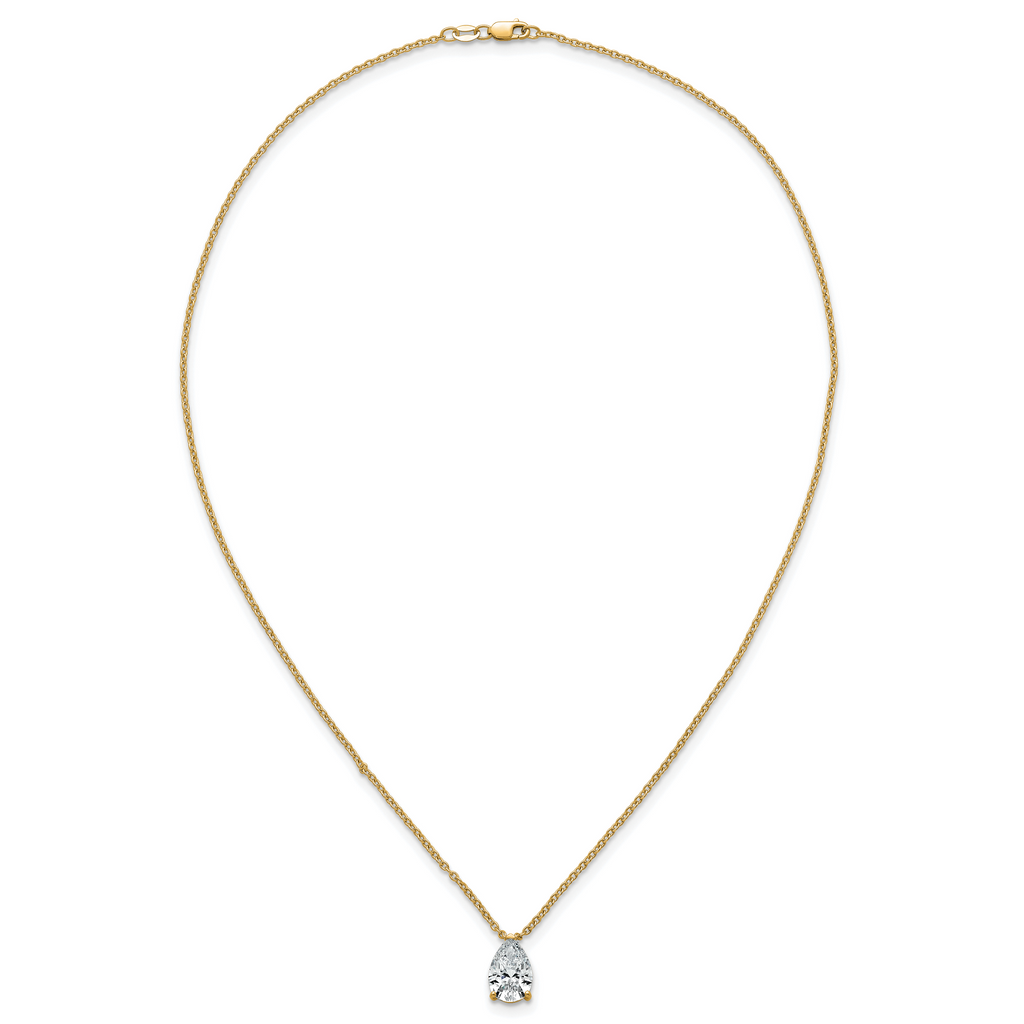14k 3 carat Lab Grown Diamond VS+ F+ Pear Complete 18 inch Four Prong Pendant Necklace