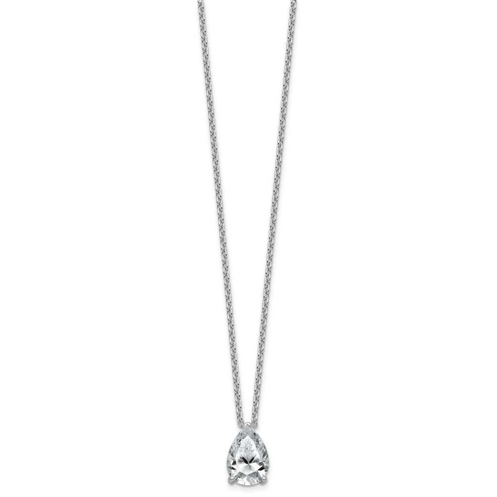 14k White Gold 3 1/2 carat Certified Lab Grown Diamond VS+ F+ Pear Complete 18 inch Four Prong Pendant Necklace
