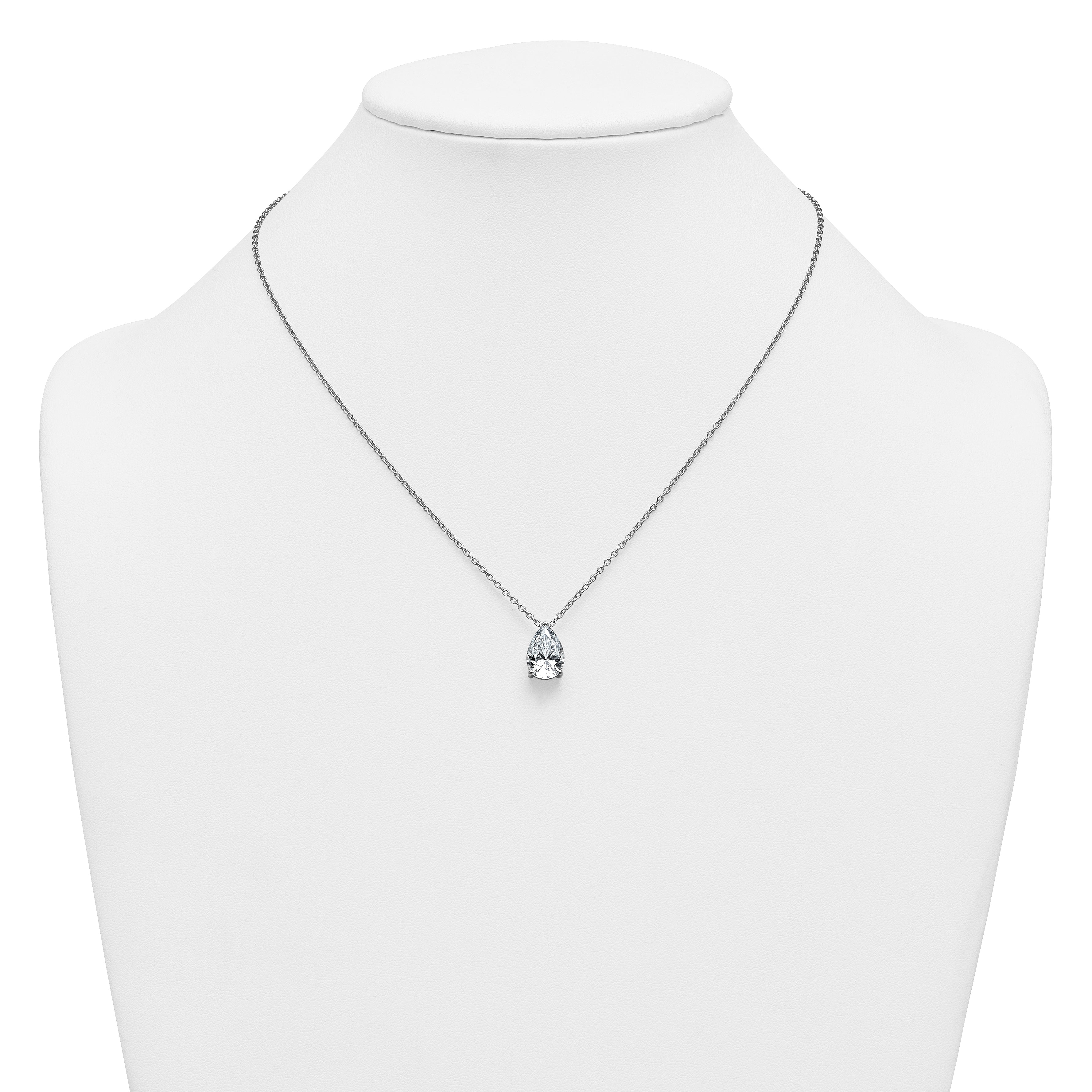 14k White Gold 3 1/2 carat Certified Lab Grown Diamond VS+ F+ Pear Complete 18 inch Four Prong Pendant Necklace