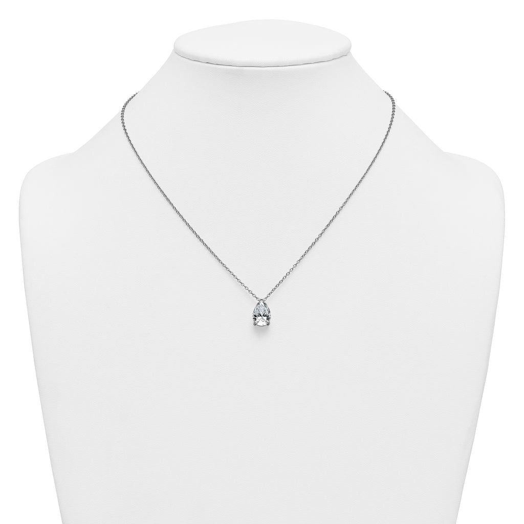 14k White Gold 3 1/2 carat Certified Lab Grown Diamond VS+ F+ Pear Complete 18 inch Four Prong Pendant Necklace