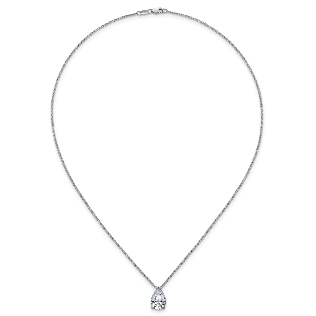 14k White Gold 3 1/2 carat Lab Grown Diamond VS+ F+ Pear Complete 18 inch Four Prong Pendant Necklace