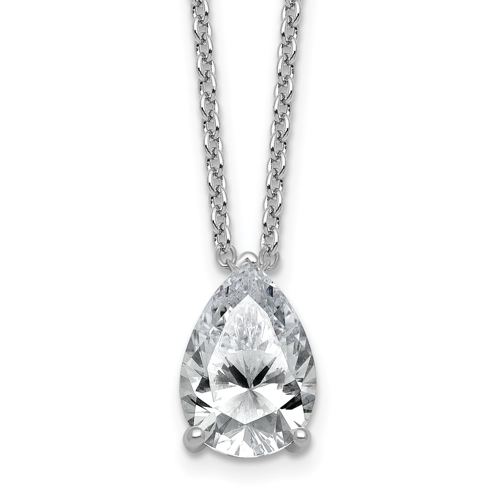 14k White Gold 3 1/2 carat Lab Grown Diamond VS+ F+ Pear Complete 18 inch Four Prong Pendant Necklace