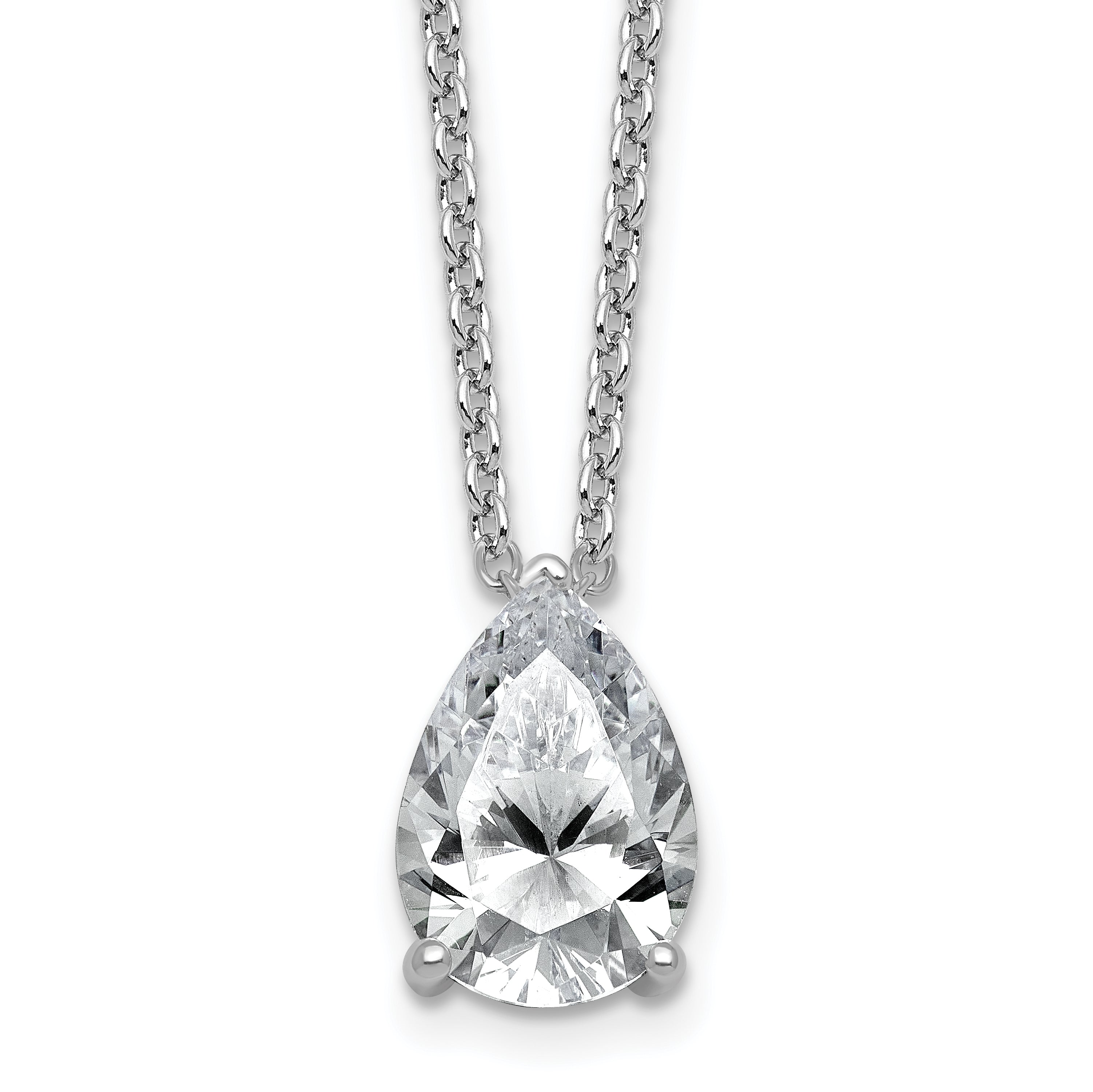 14k White Gold 3 1/2 carat Lab Grown Diamond VS+ F+ Pear Complete 18 inch Four Prong Pendant Necklace