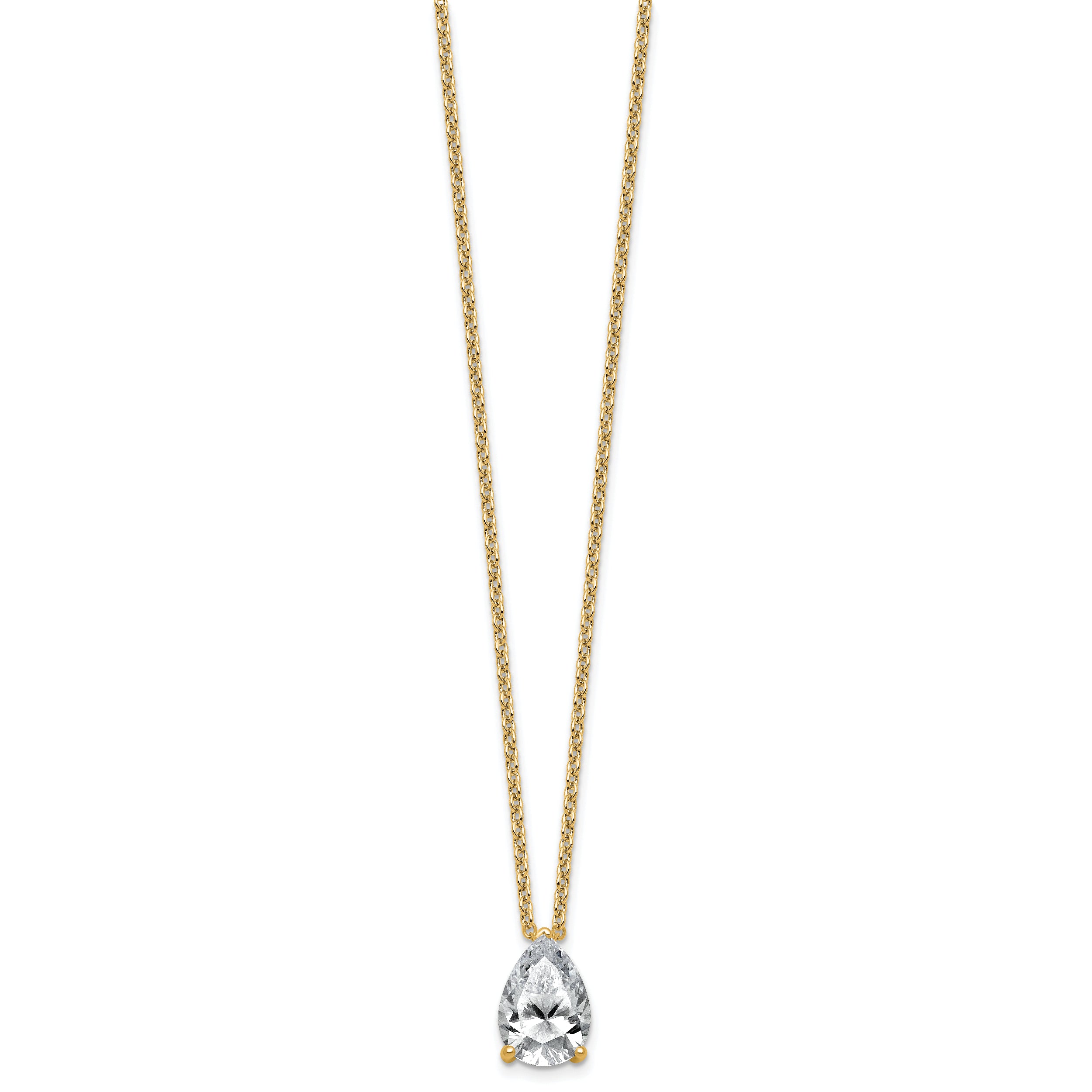14k 3 1/2 carat Lab Grown Diamond VS+ F+ Pear Complete 18 inch Four Prong Pendant Necklace