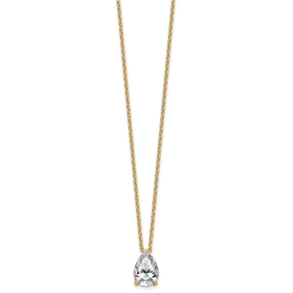 14k 3 1/2 carat Lab Grown Diamond VS+ F+ Pear Complete 18 inch Four Prong Pendant Necklace