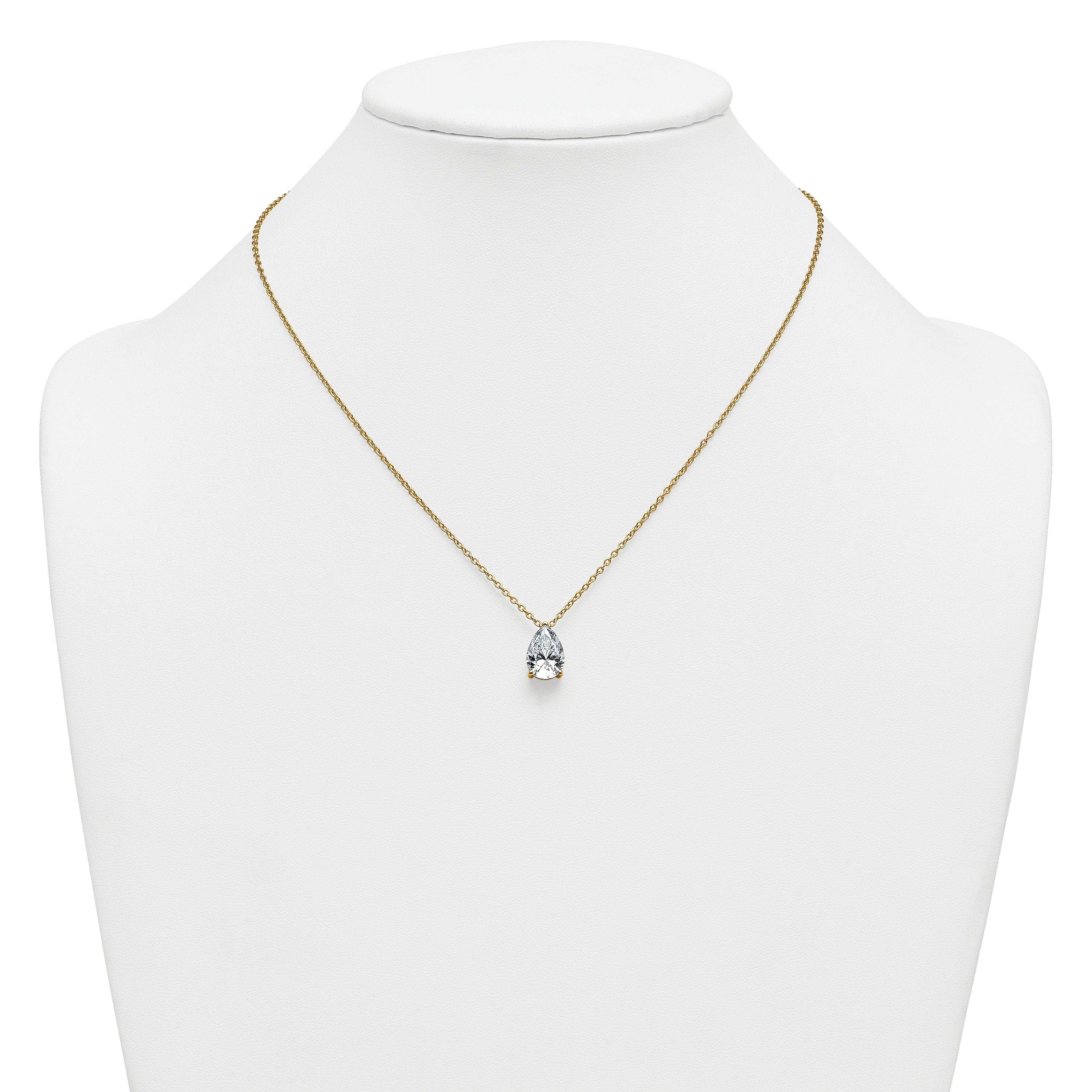 14k 3 1/2 carat Lab Grown Diamond VS+ F+ Pear Complete 18 inch Four Prong Pendant Necklace