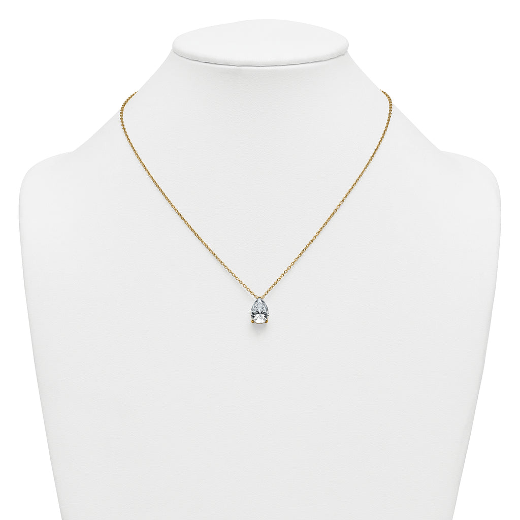 14k 3 1/2 carat Certified Lab Grown Diamond VS+ F+ Pear Complete 18 inch Four Prong Pendant Necklace