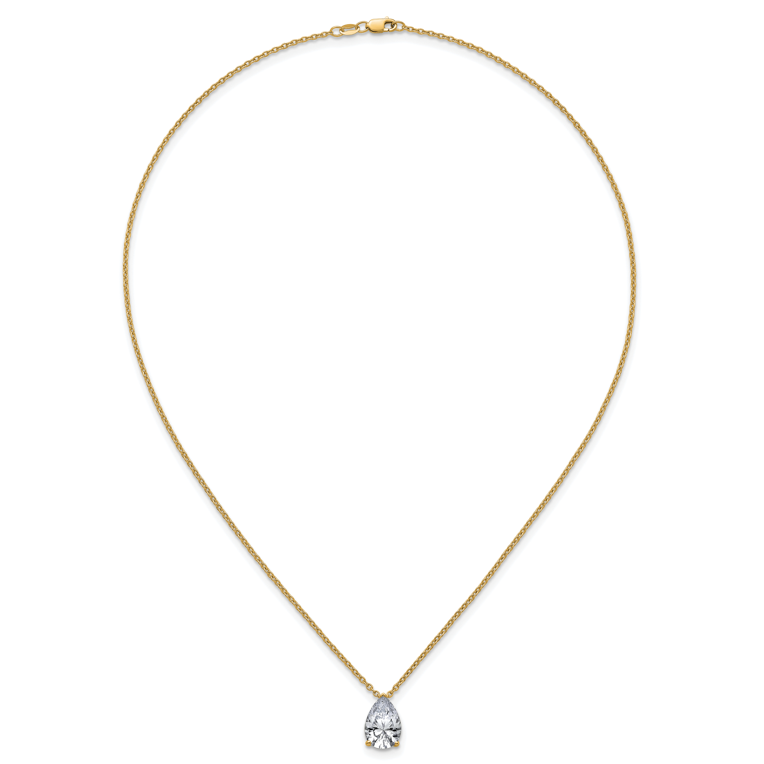 14k 3 1/2 carat Lab Grown Diamond VS+ F+ Pear Complete 18 inch Four Prong Pendant Necklace
