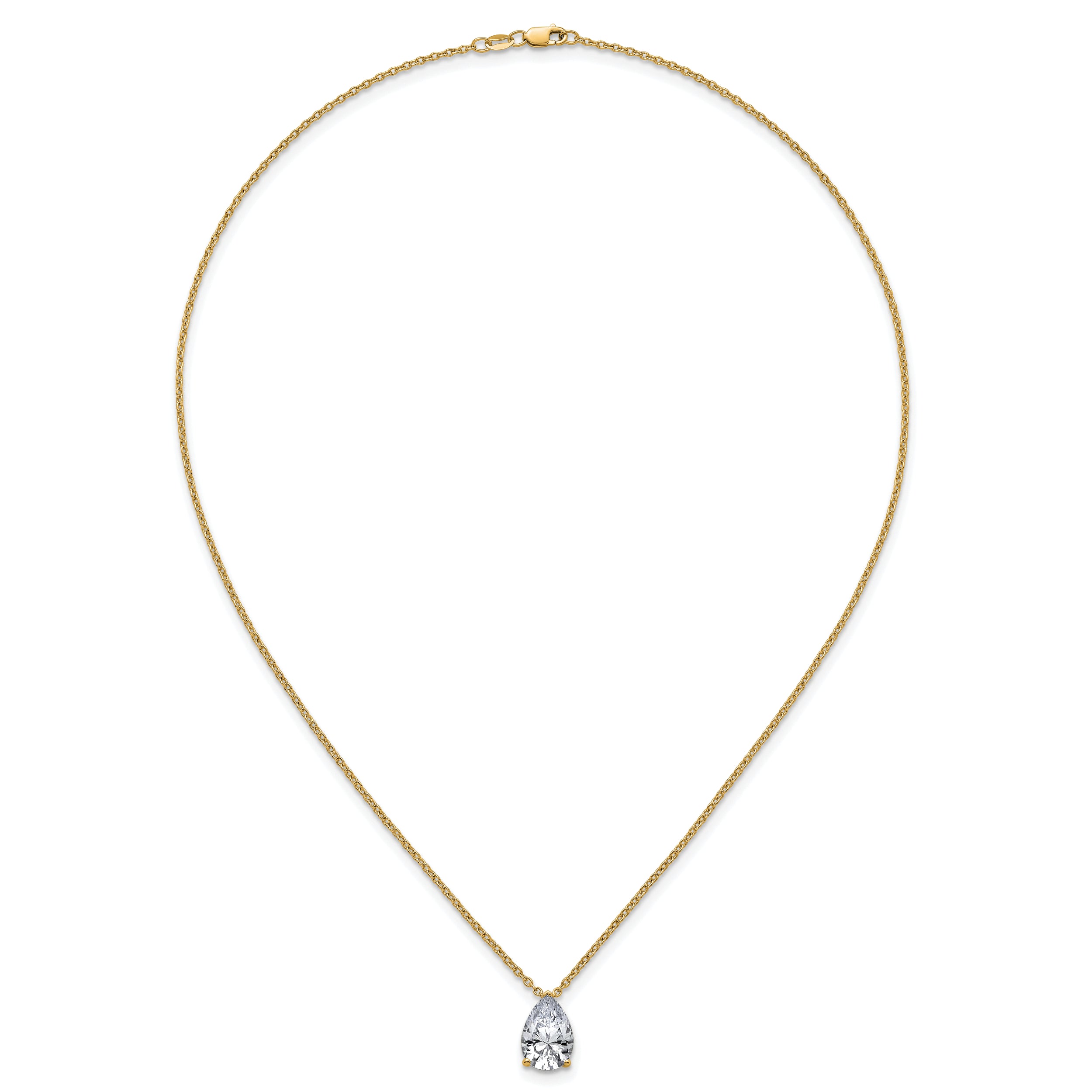 14k 3 1/2 carat Certified Lab Grown Diamond VS+ F+ Pear Complete 18 inch Four Prong Pendant Necklace