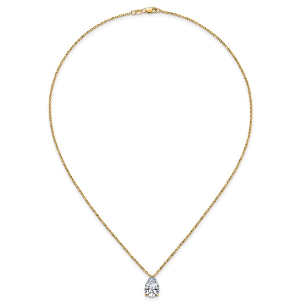14k 3 1/2 carat Certified Lab Grown Diamond VS+ F+ Pear Complete 18 inch Four Prong Pendant Necklace