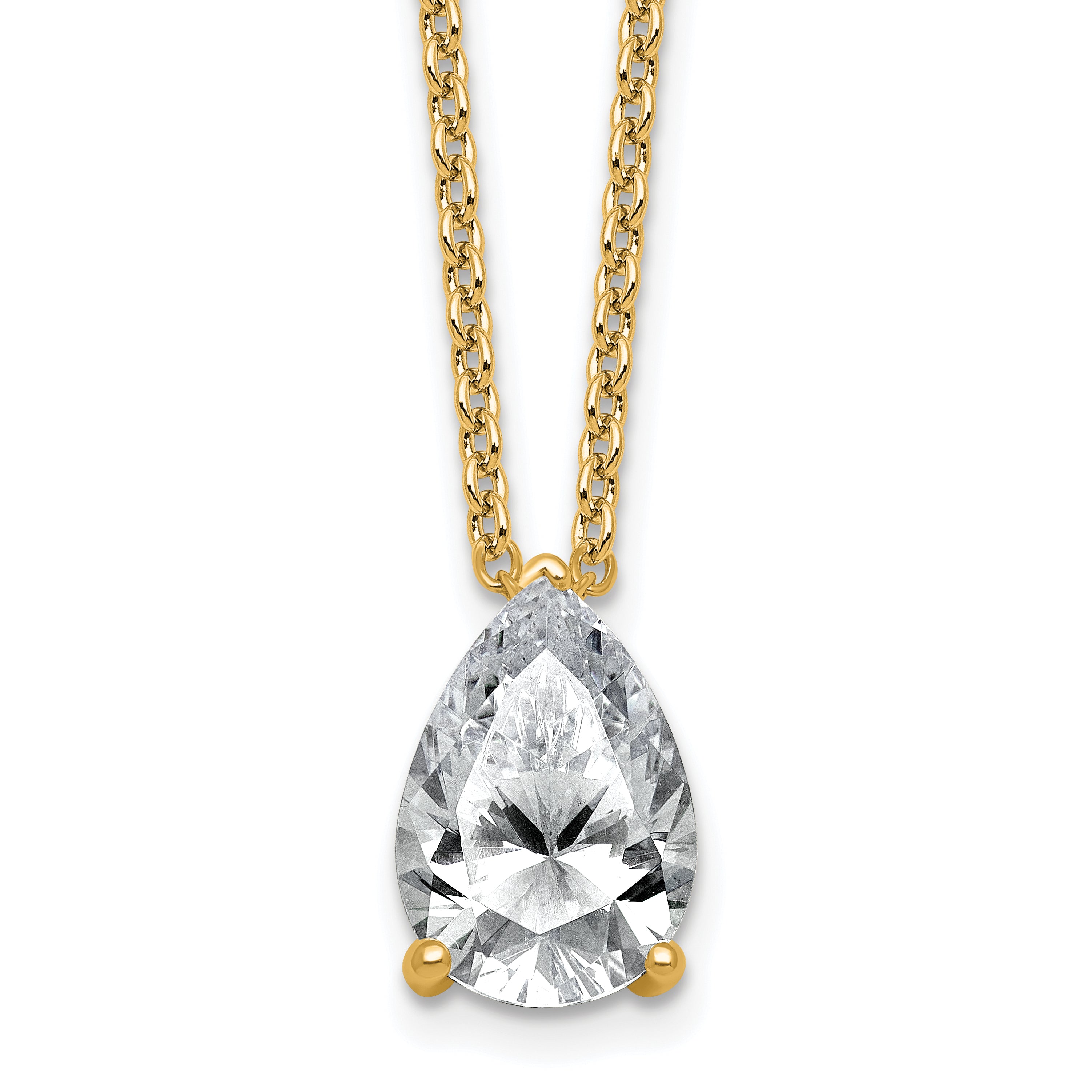 14k 3 1/2 carat Lab Grown Diamond VS+ F+ Pear Complete 18 inch Four Prong Pendant Necklace